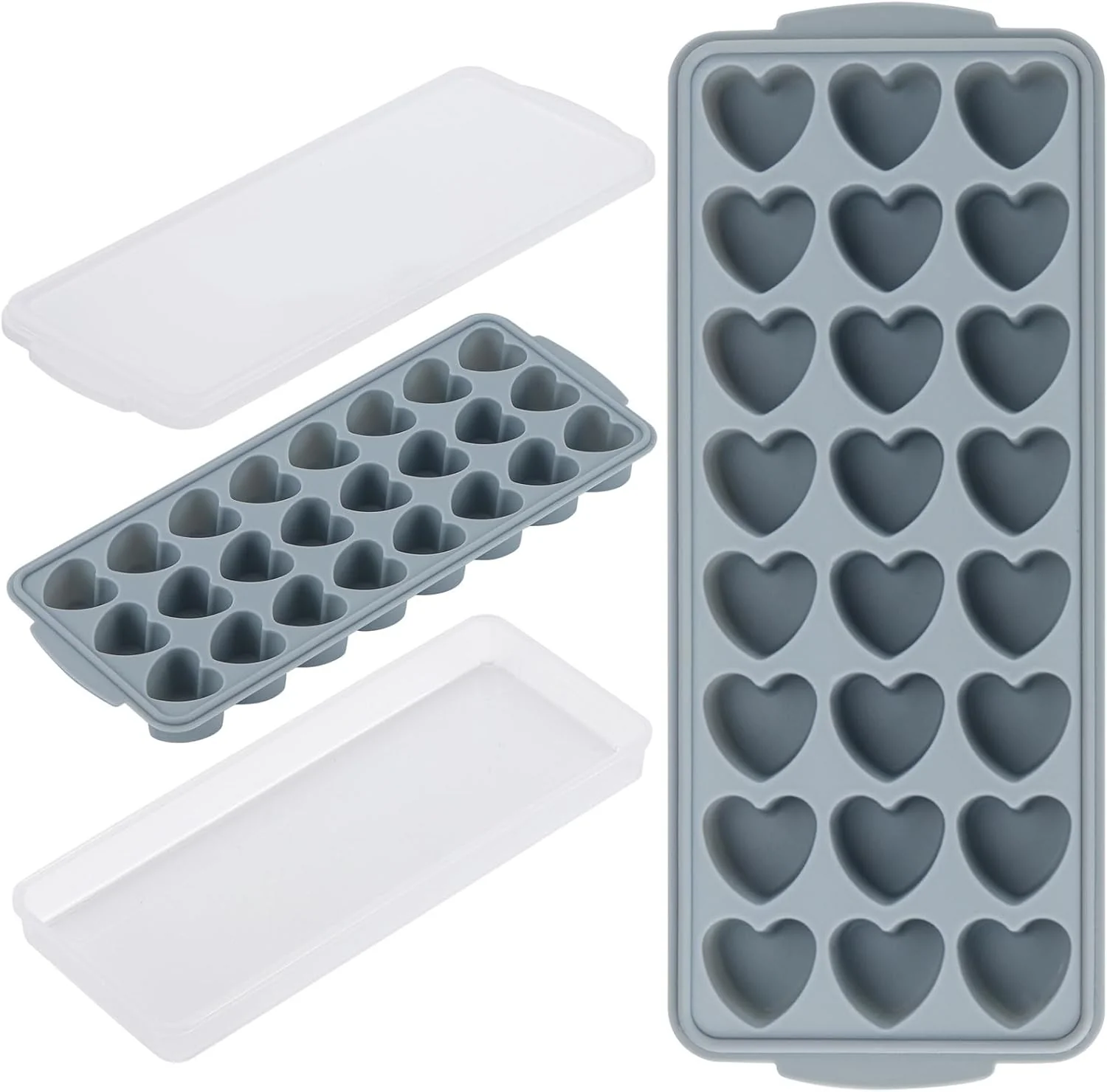 Specialty Heart Shaped Ice Cube Trays with Lid and Bins Silicone Chocolate Mold Easy Release Ice Trays 24-Cavity Heart Molds for Ice Cubes Gelatine Trusted