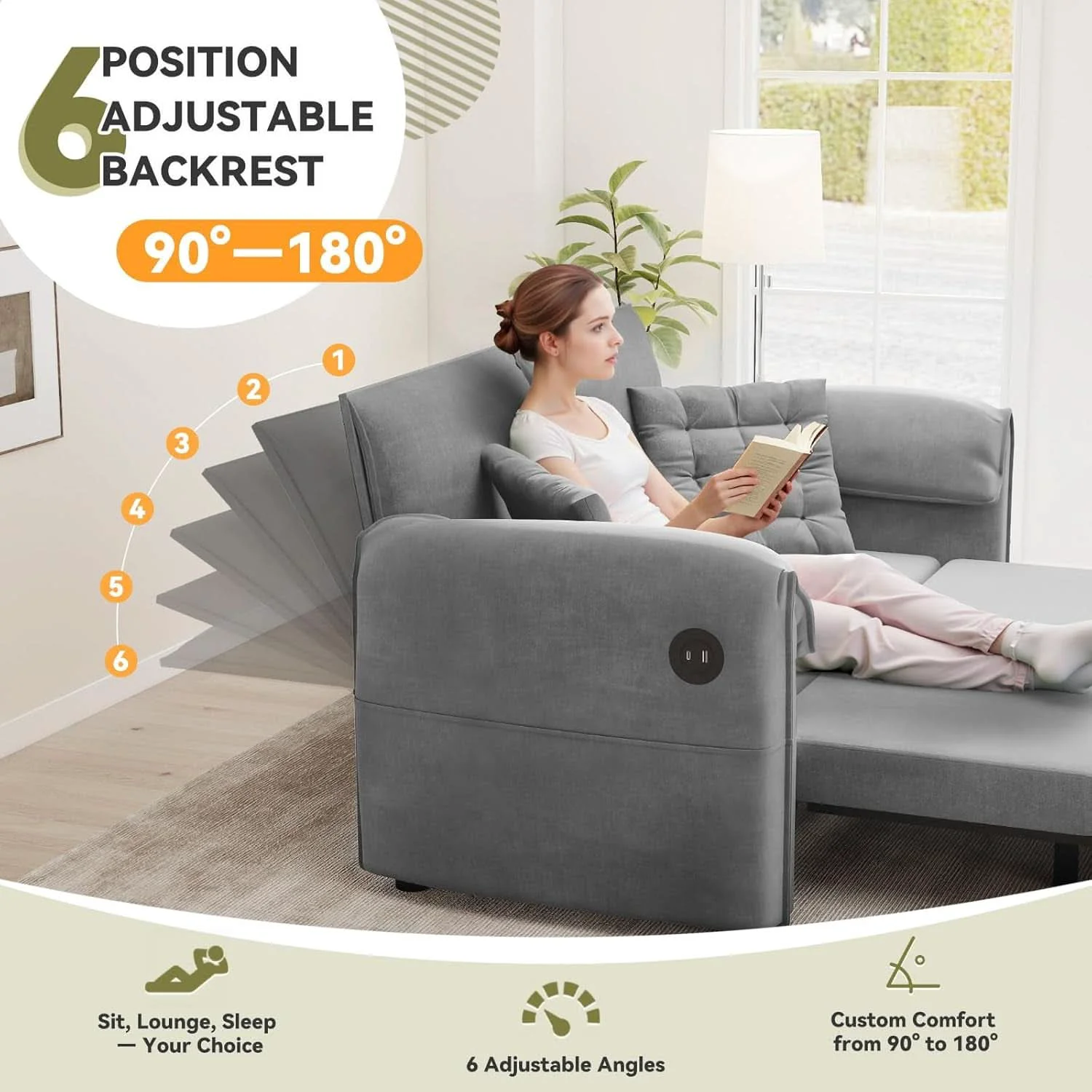 Organic Light Grey Eighty Seven Inch Convertible Sleeper Sofa Excellent