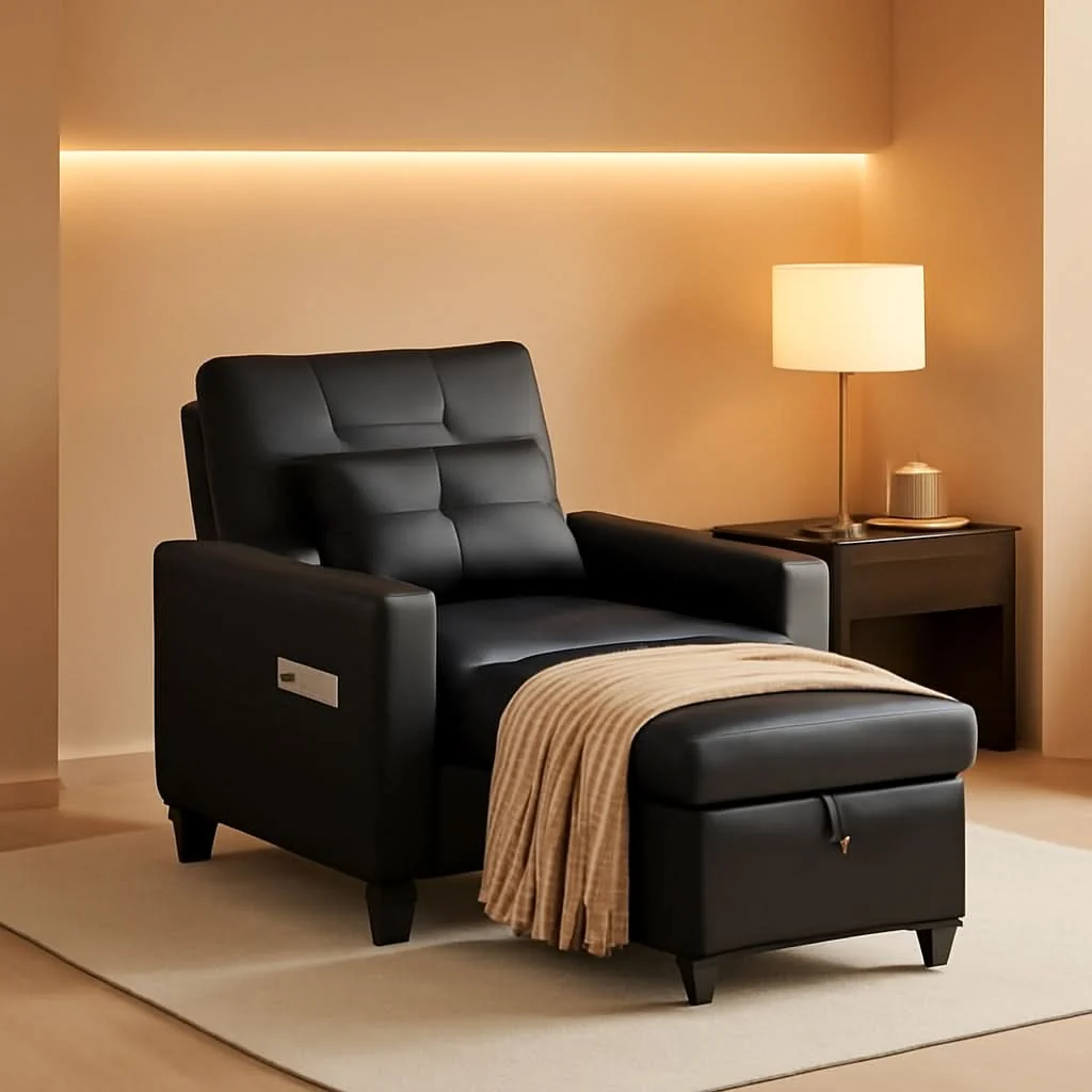 Premium Material Black Multifunctional Sleeper Chair Sofa Bed Usb Ports Efficient