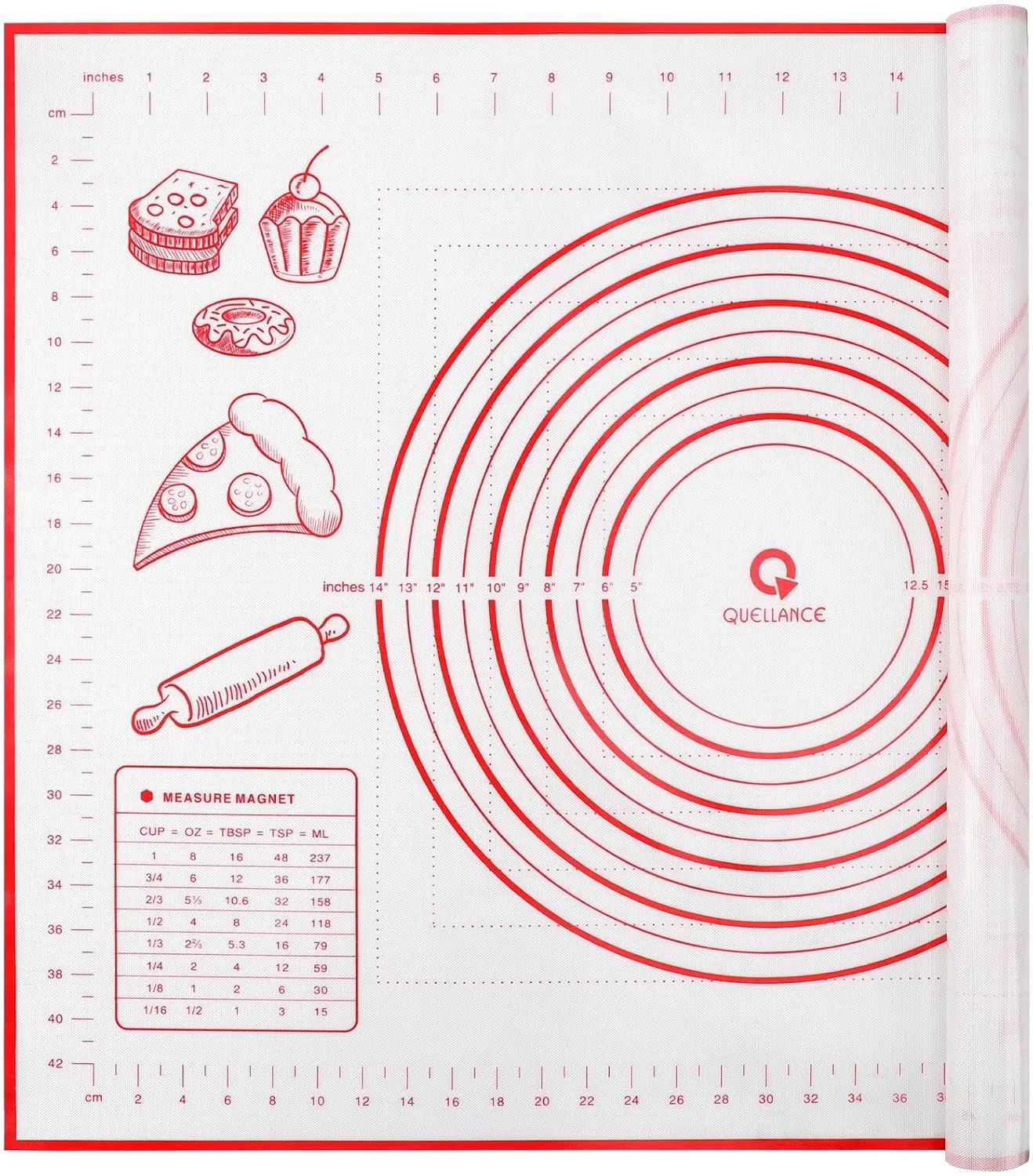 Unique Silicone Baking Mat with Measurements Pastry Mat for Rolling Out Dough Kitchen Counter Mat Red 20 x 28 Fondant Mat Oven Liner Mat Advanced