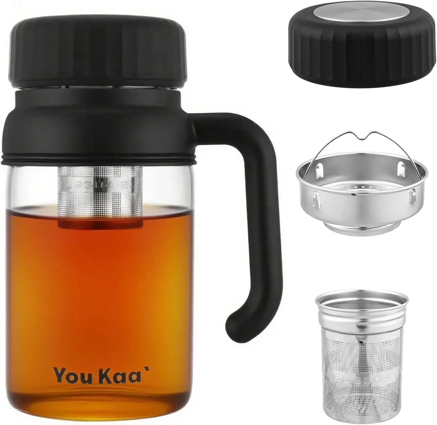 Specialty 32oz Glass Water Bottle Tea Bottle with Infuser Handle BPA- Leakproof Wide Mouth Large Tea Infuser Bottle for Hot or Cold Drinks Loose Tea Breathable