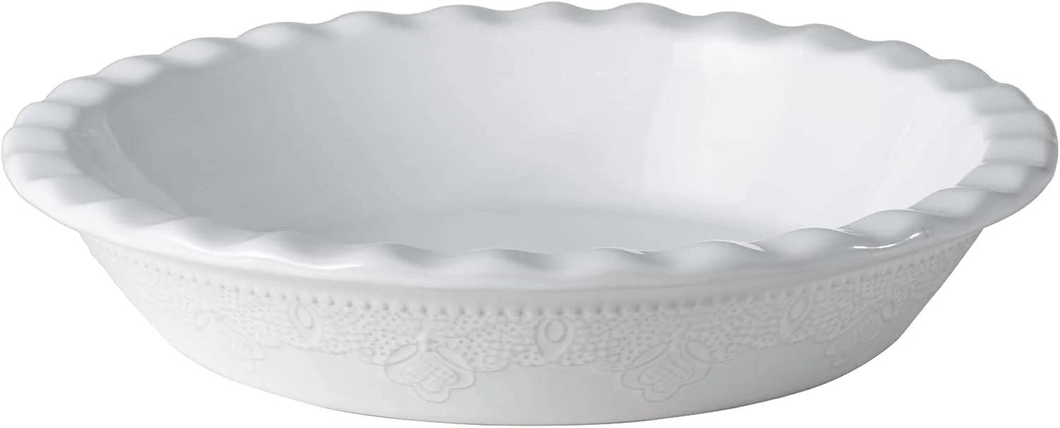 Reusable Fun Elements Pie Pan 9 Inch Ceramic Pie Dish Deep Dish Pie Pan with Lace Emboss Ruffled Pie Plate for Baking Top-Quality