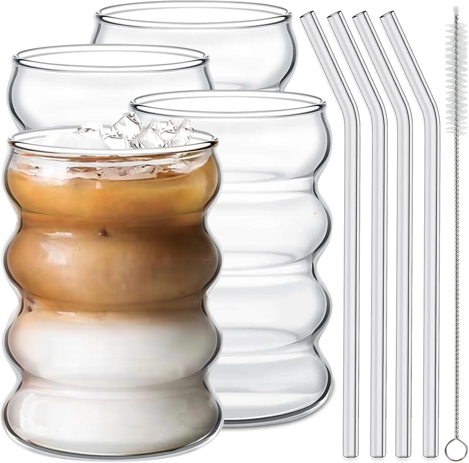 Efficient 4 Pcs Drinking Glasses with Glass Straw 14oz Glassware Set Cocktail Glasses Iced Coffee Glasses Beer Glasses I for Water Soda Tea Gift Contemporary