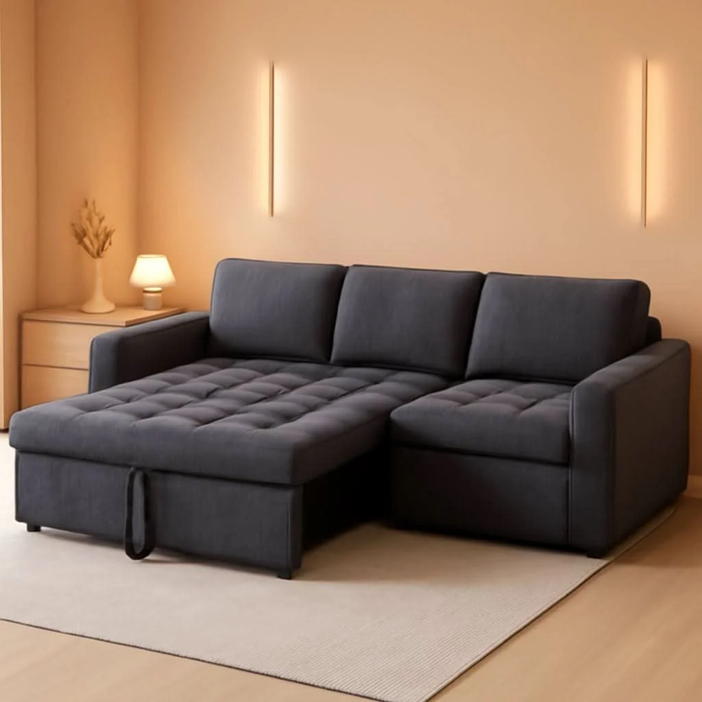 Optimized 85 Inch Ultrasoft Chenille L Shaped Sleeper Couch Sofa Fast