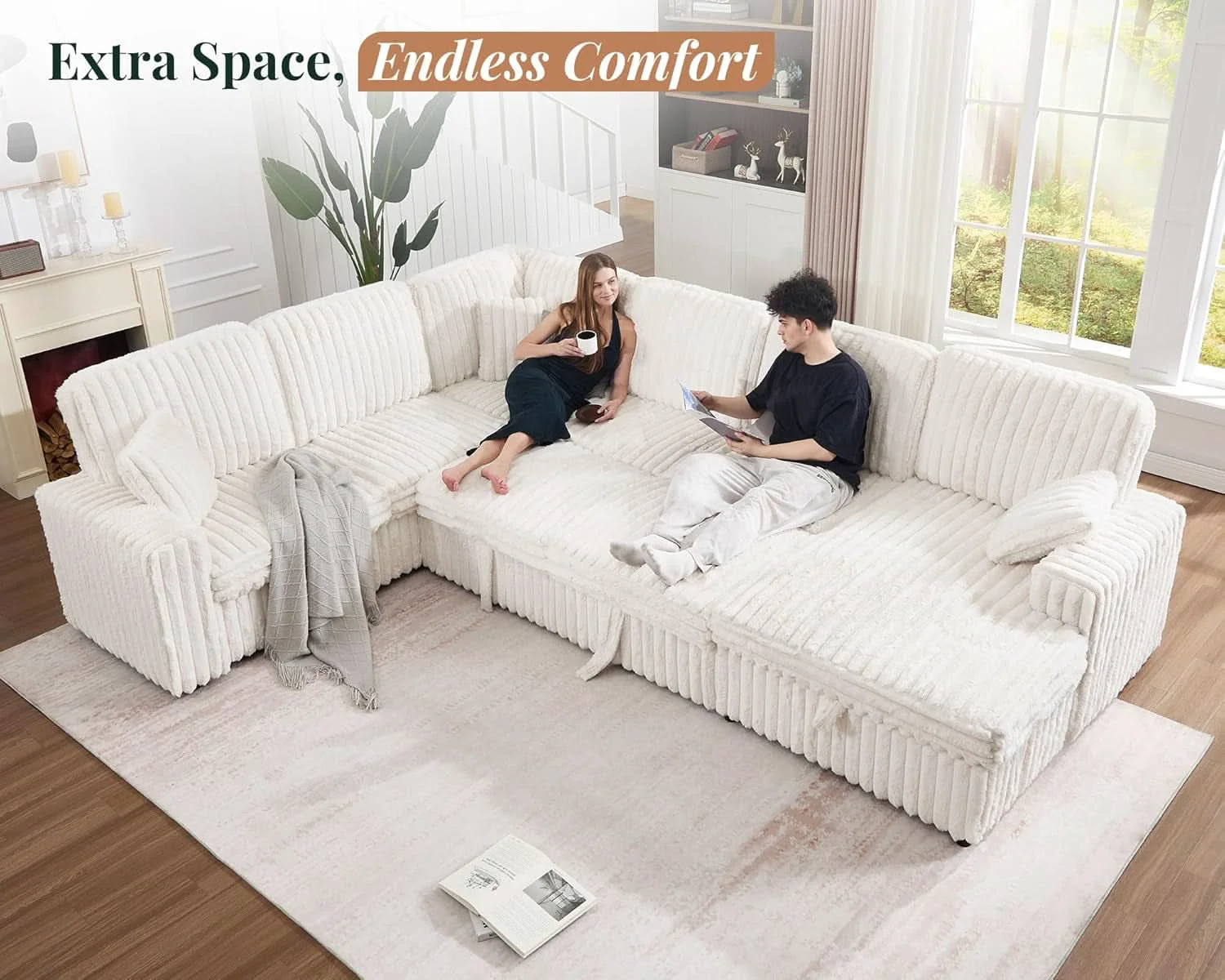 Authentic One Hundred Thirty Inch Sleeper Sofa With White Faux Fur Refined