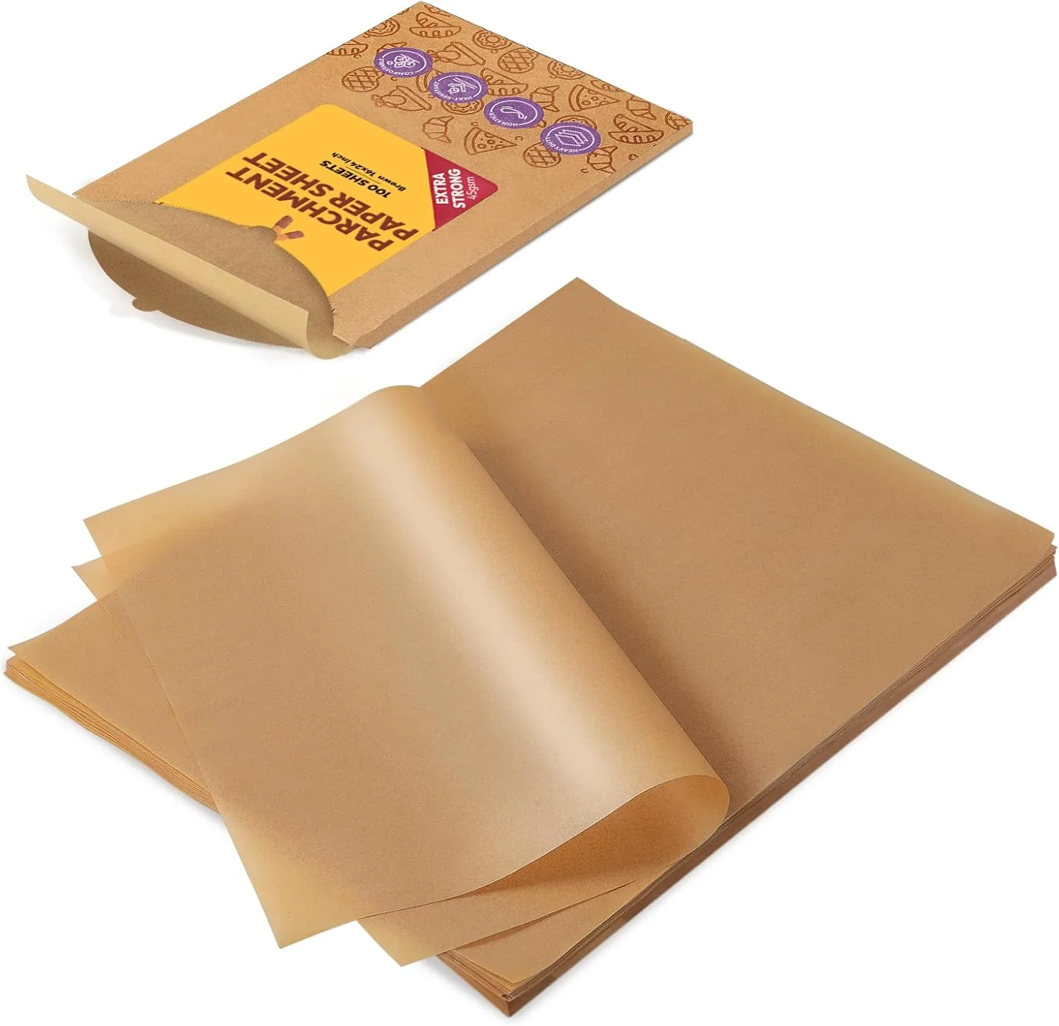 Certified Katbite 16×24 Inch Parchment Paper Sheets 100Pcs Non-Stick Precut Baking Parchment Unbleached Parchment Paper for Baking Cooking Grilling Practical