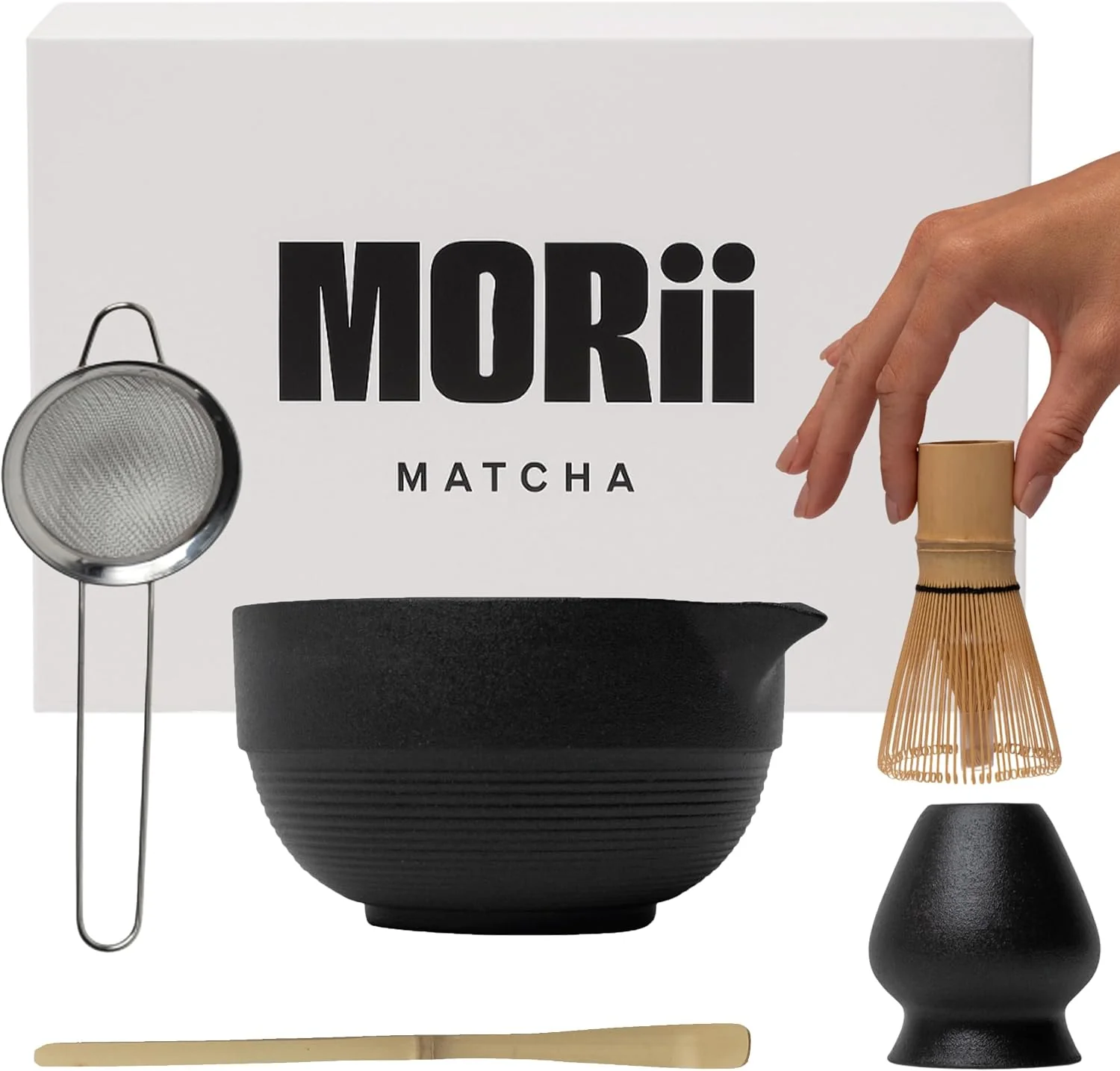 Sophisticated Matcha Whisk Set 5 Pcs Matcha Kit with 15 OZ Bowl amp Bamboo Whisk Tea Gift Matcha Set Kit Includes Ceramic Matcha Bowl Bamboo Whisk Holder Sifter amp Scoop Tea Gift Christmas Birthday Halloween First-Class
