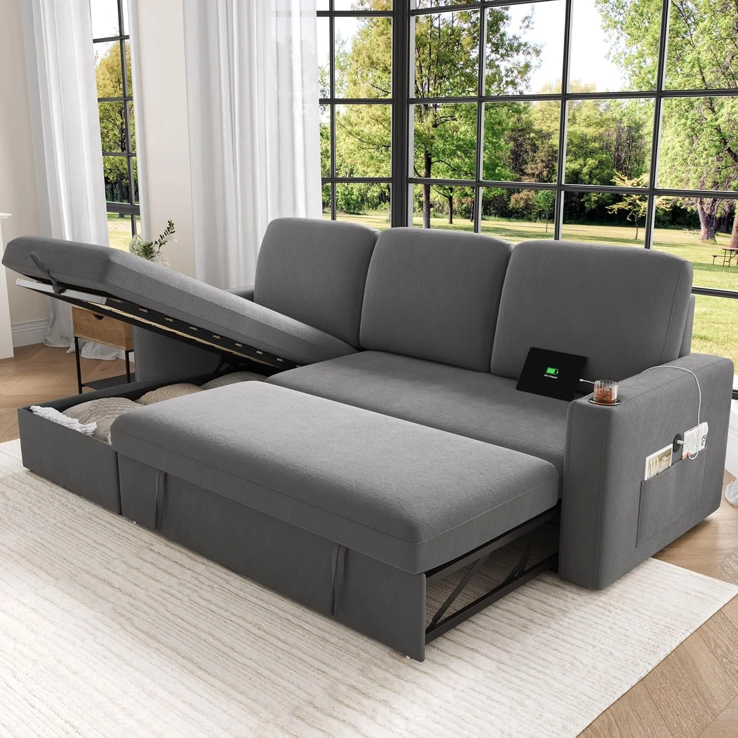 Enhanced 87 Inch Multi Functional Velvet Sleeper Sofa With Storage Powerful
