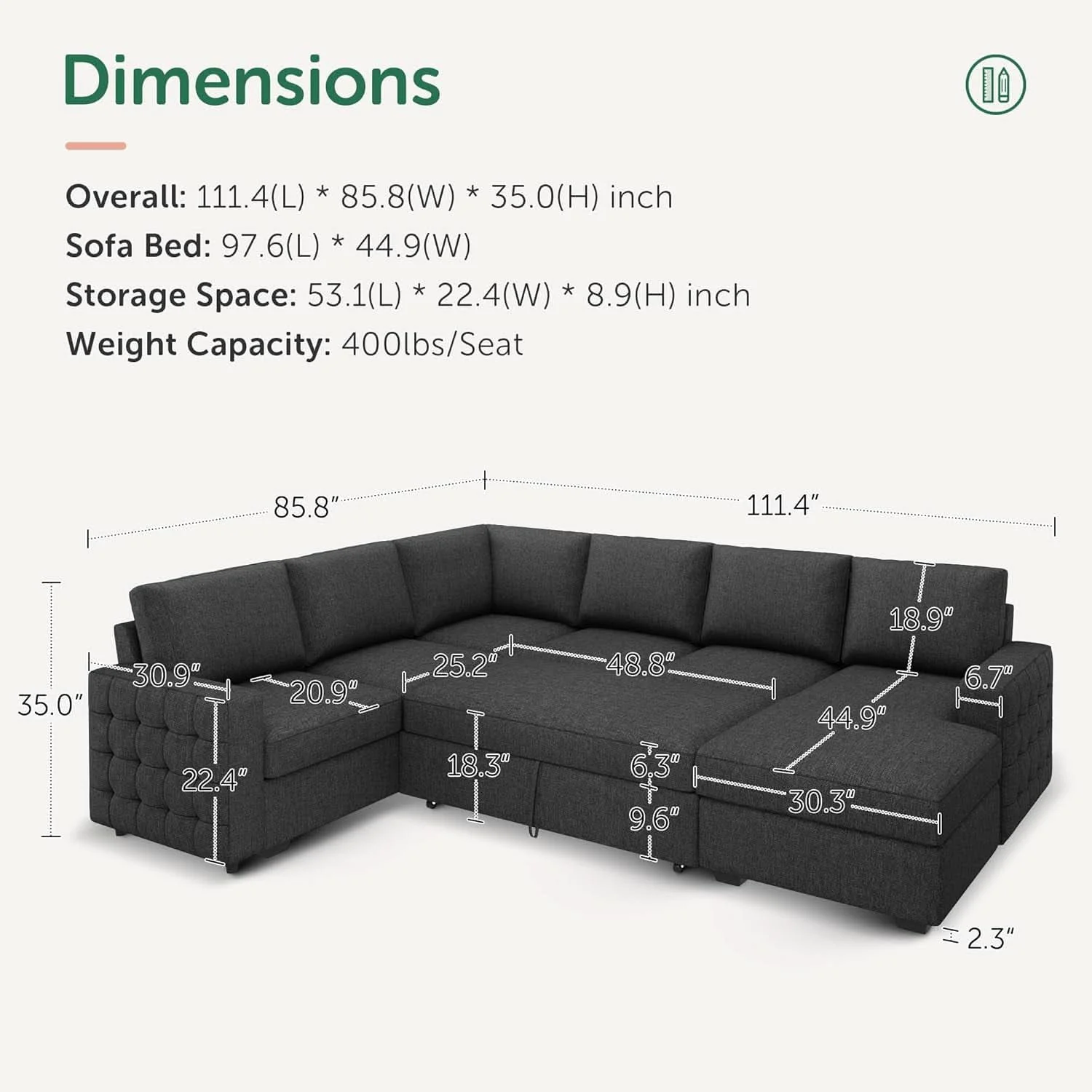 Secure Dark Grey Sectional Sleeper Sofa With Pull Out Bed Reusable