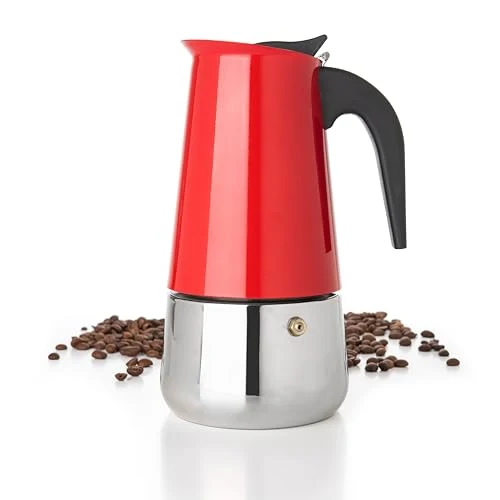 Verified 9 Cup Greca Moka Pot Red Stainless Steel Stovetop Espresso Maker 9 Count Powerful