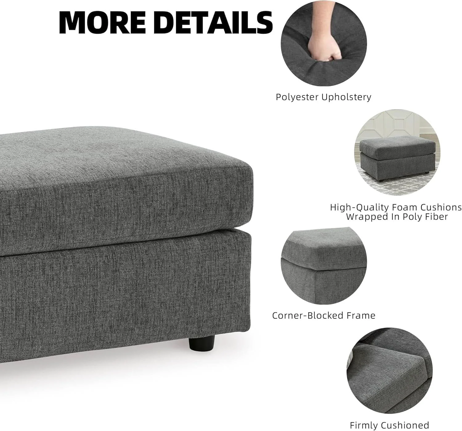 Sustainable Stairatt Rectangular Gray Upholstered Ottoman Cushioned Classic