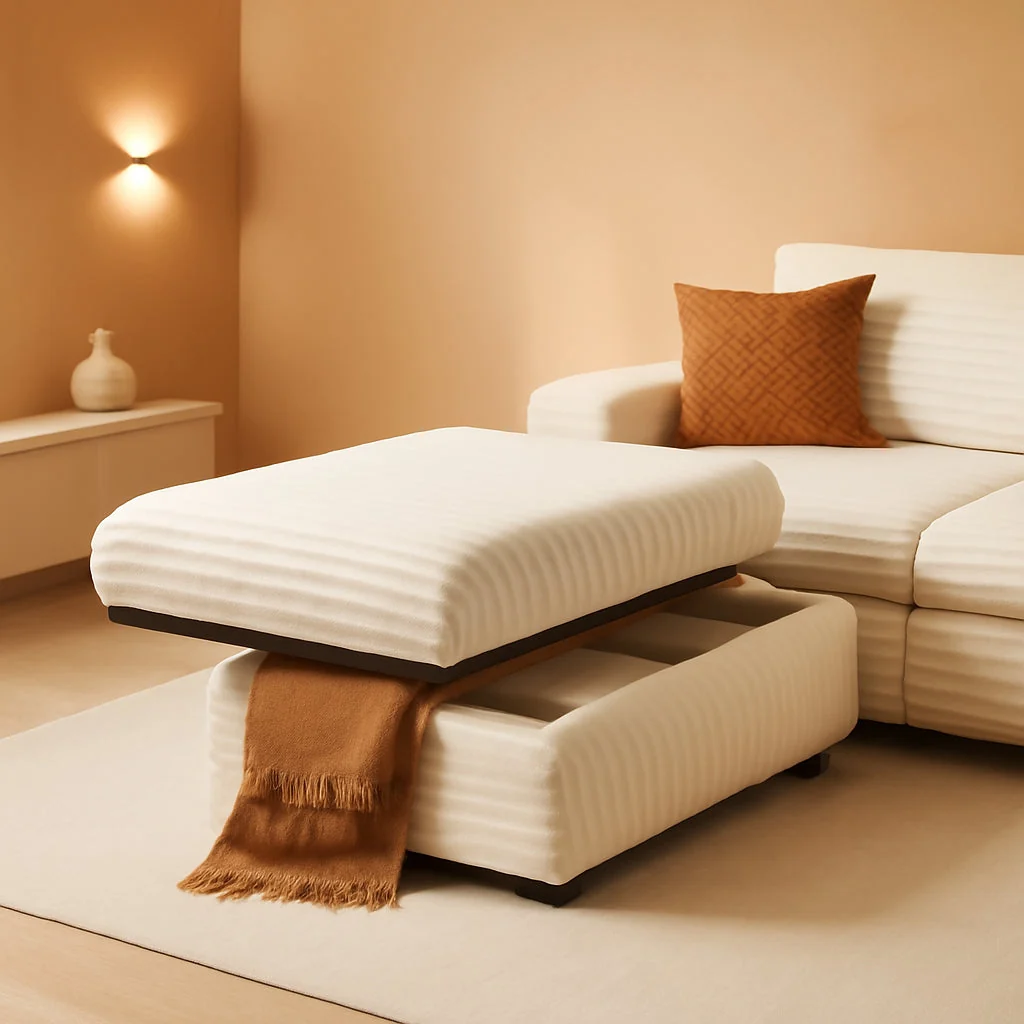 Environmentally Friendly Corduroy Storage Ottoman Beige With Hidden Compartments Elite