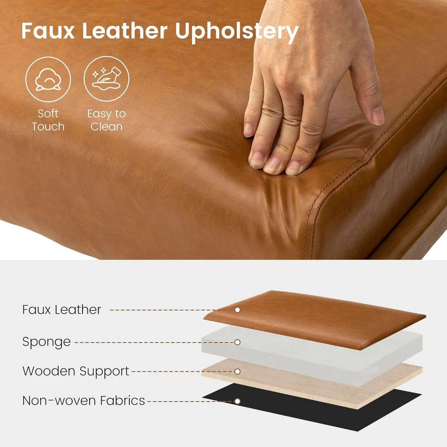 Professional Leatherette Padded Ottoman Footrest Yellowish Brown Smooth