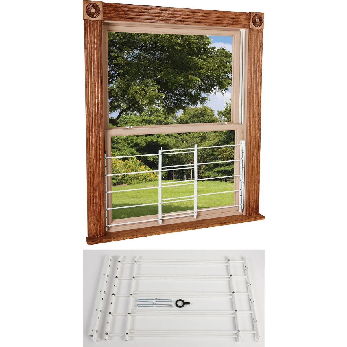Certified John Sterling Corp Hinged White Enamel 5-Bar Child Safety Window Security Guard Reusable