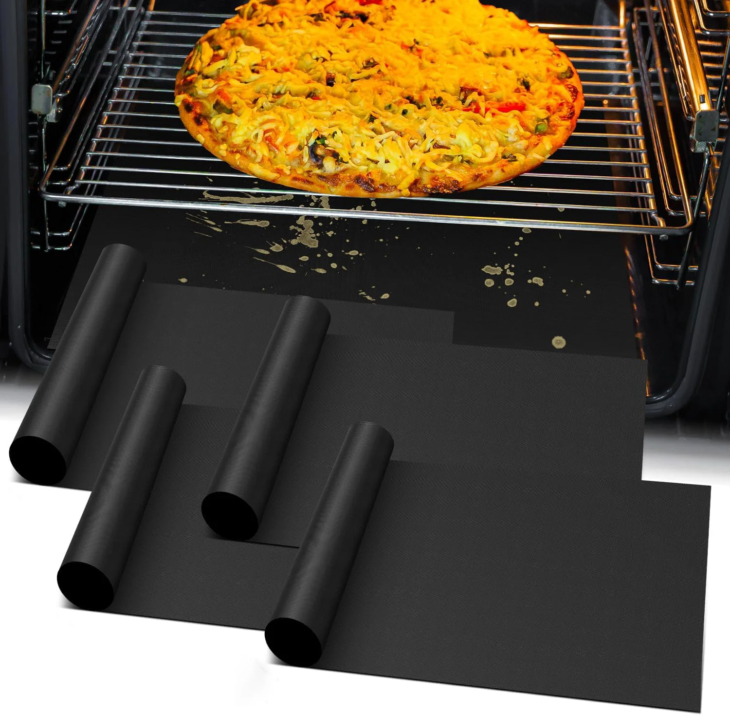 Trendy 4Pack Oven Liners for Bottom of Electric Gas Oven Thick Heavy Duty Nonstick Teflon Oven Mat Quality