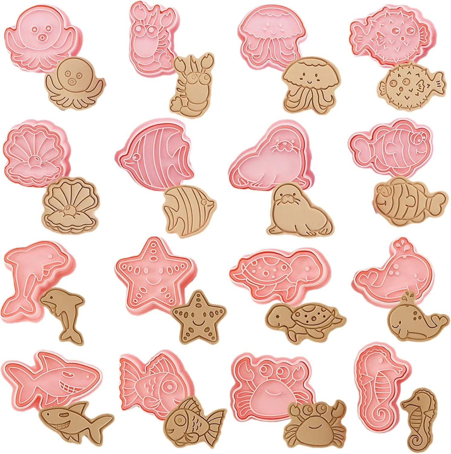 Enhanced Ocean Animal Cookie Cutters Set – 16Pc Plunger Stamp Baking Tools Sustainable