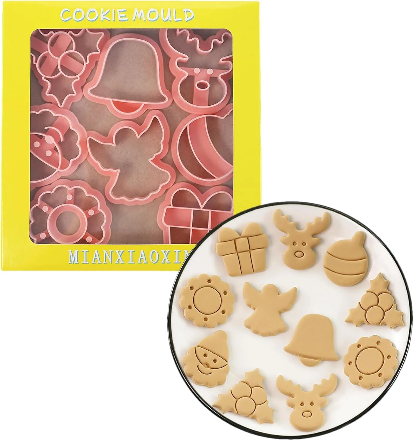 Professional 8Pcs Christmas Cookie Cutters 3D Cookie Cutter Set Snowman Deer Gift Cutters Cake Baking Fondant Embosser Stamps Christmas Party DIY Cake Pure