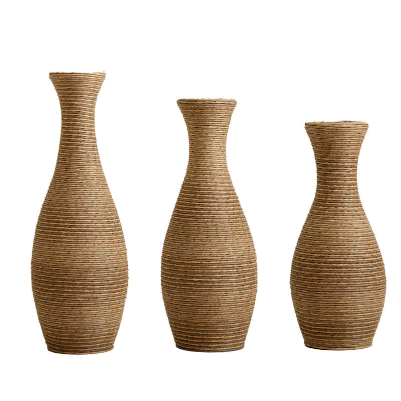 Environmentally Friendly 3 Piece Artificial Rattan Floor Vase Set Decorative Accent For Living Room Hallway Entryway I For Dried Or Silk Flower Arrangements – Beige Refined