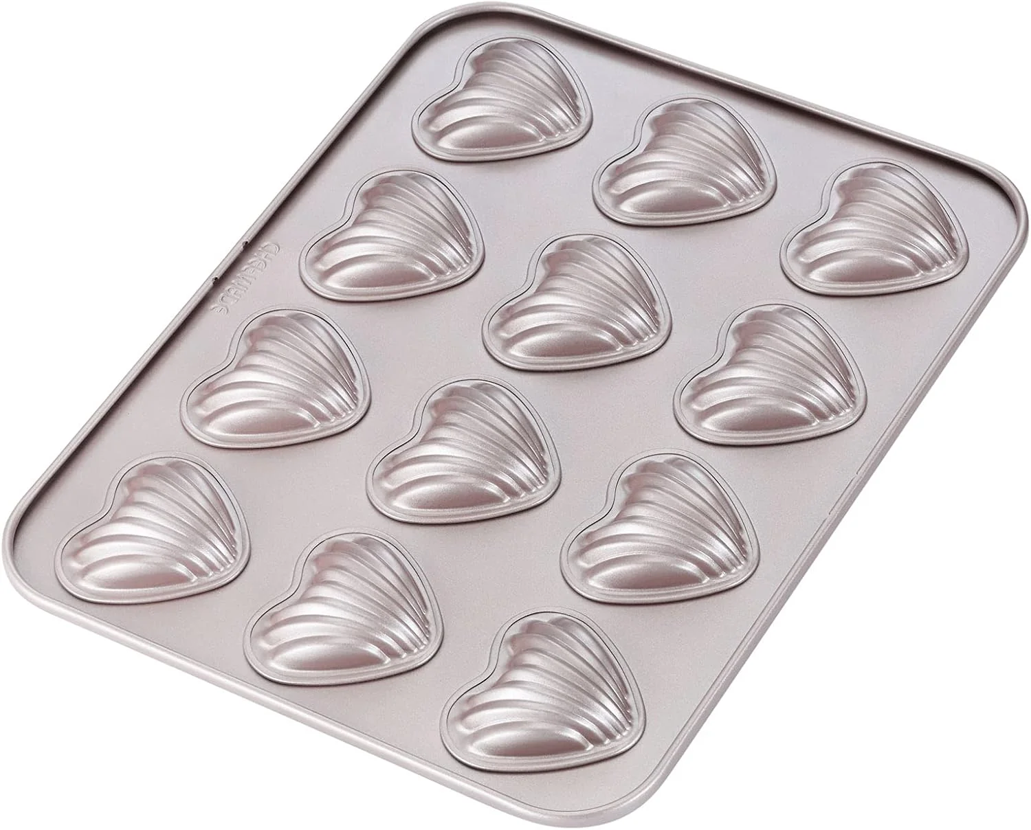 Fine Chefmade Madeleine Mold Cake Pan 12-Cavity Non-Stick Heart-shaped Shello Madeline Bakeware for Oven Baking Champagne Gold Optimized