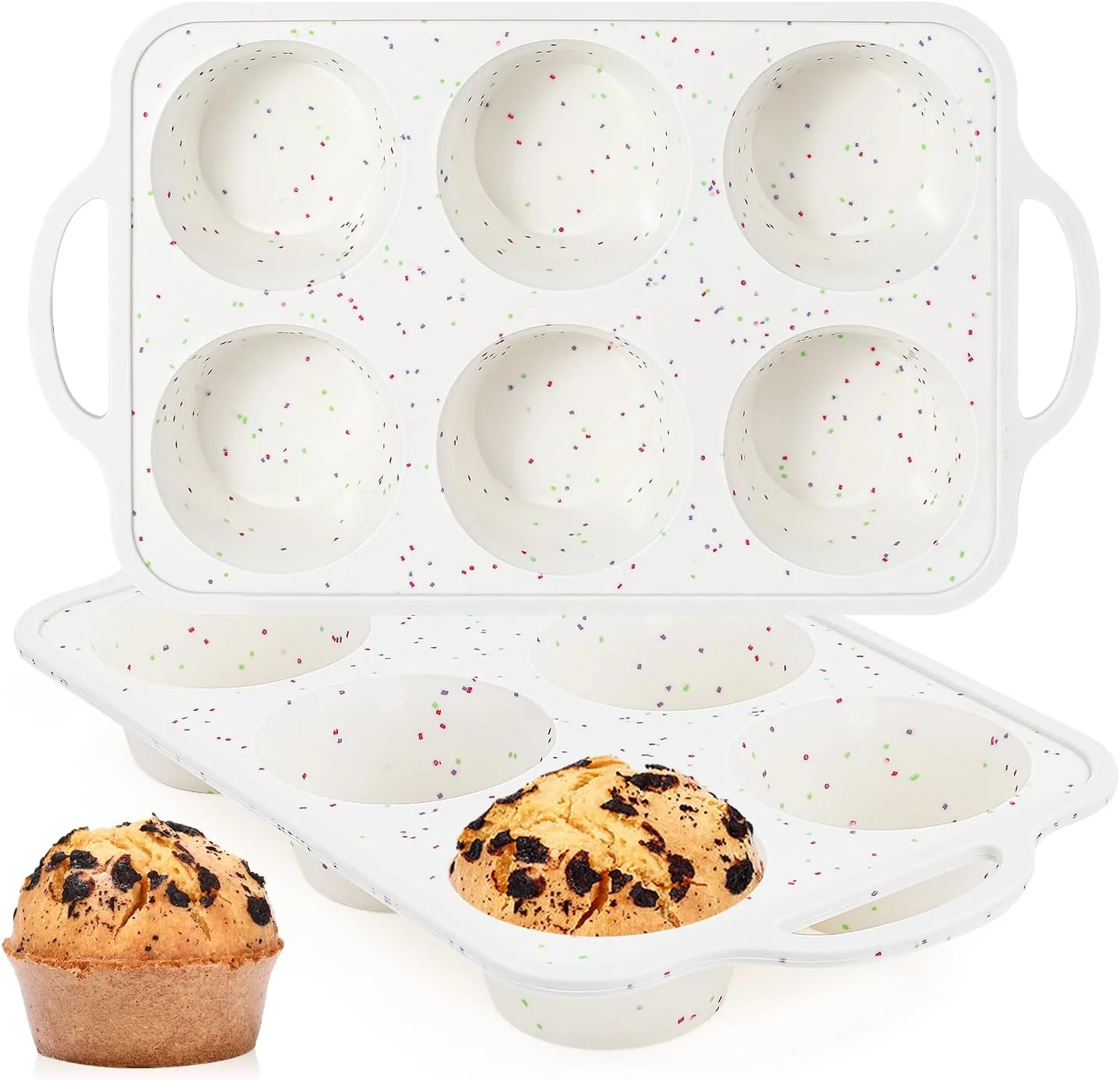 Classic Funbaky Jumbo Silicone Muffin Pan with Metal Frame 3.5 Inch Large Muffin Pans 6 Cups 2 Pack Confetti Crafted