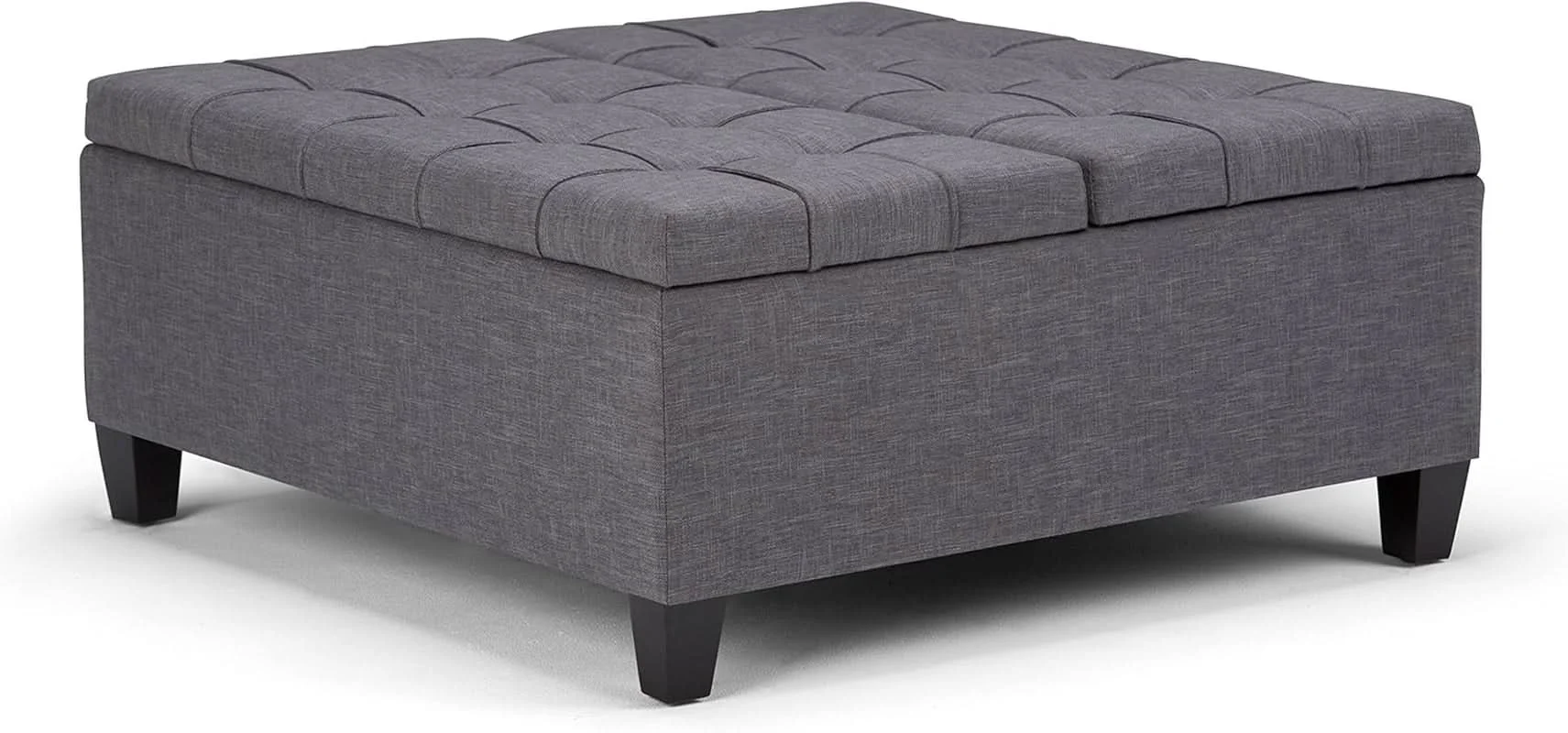 Smart Slate Grey Linen Upholstered Lift Ottoman StorageCompartment Green