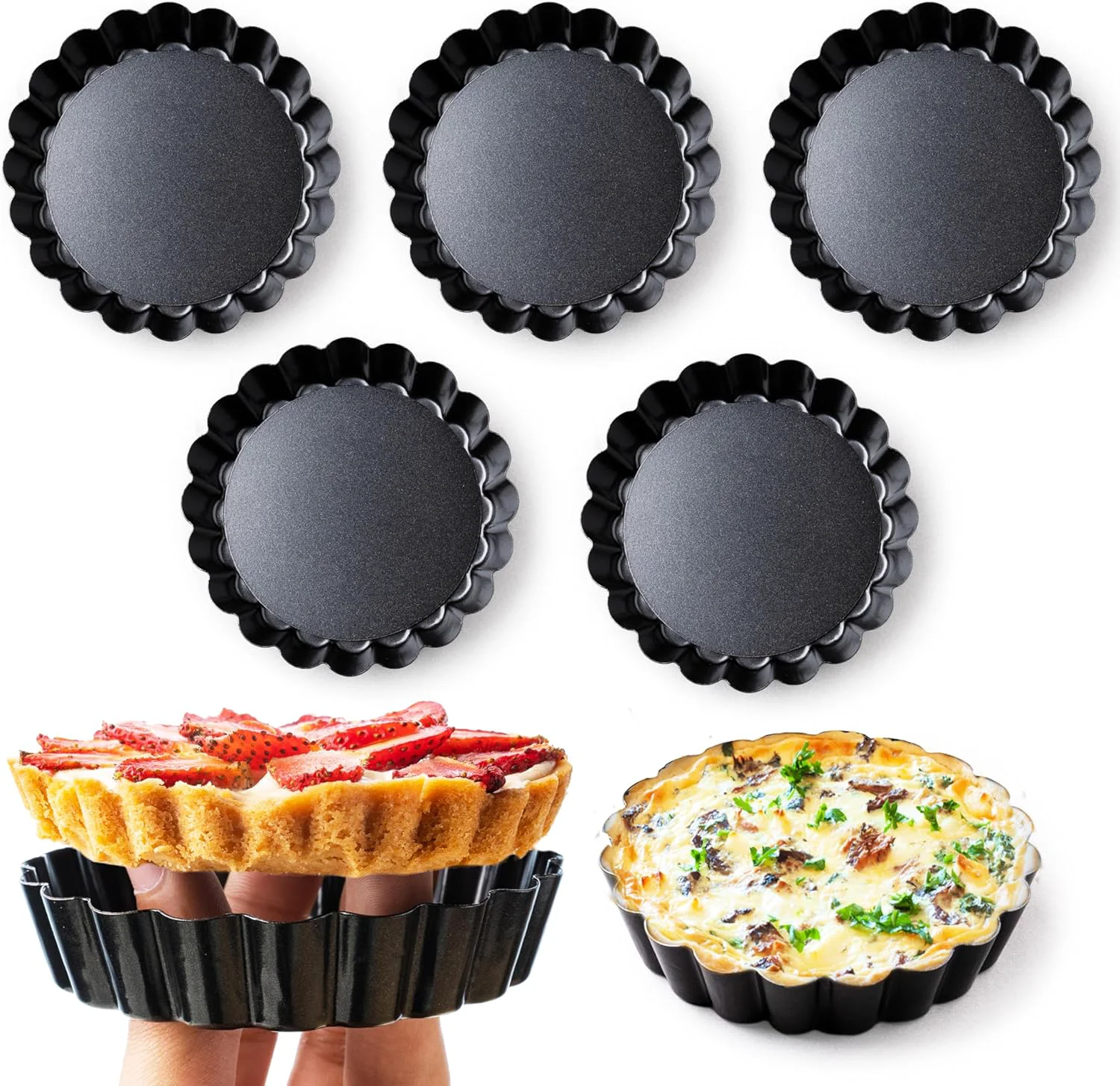 Sophisticated 8 Pack Mini Tart Pans 4 Inch with Removable Bottom Round Nonstick Deep Quiche Pan Heavy Duty for Baking Fruit Tarts Quiches Dessert Crafted