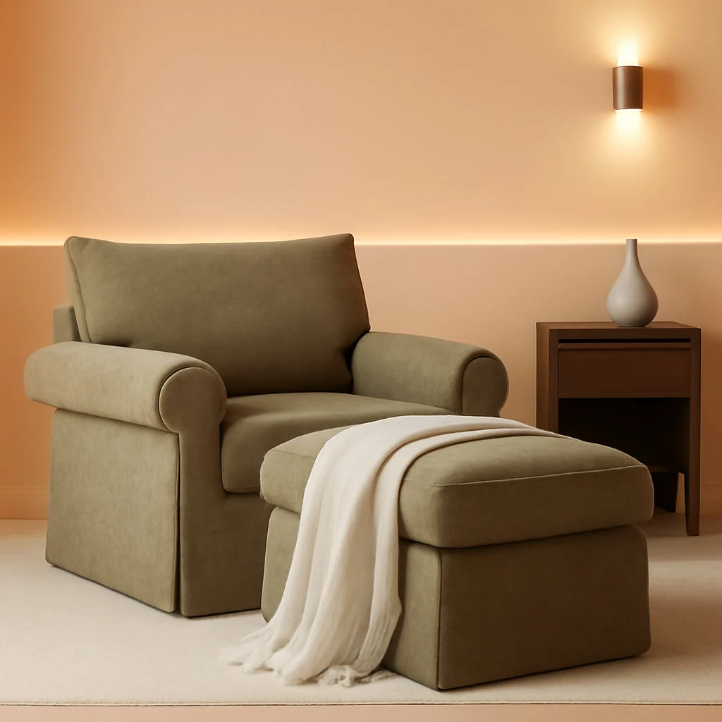 Official Brown Chenille Accent Chair With Substantial Ottoman Versatile