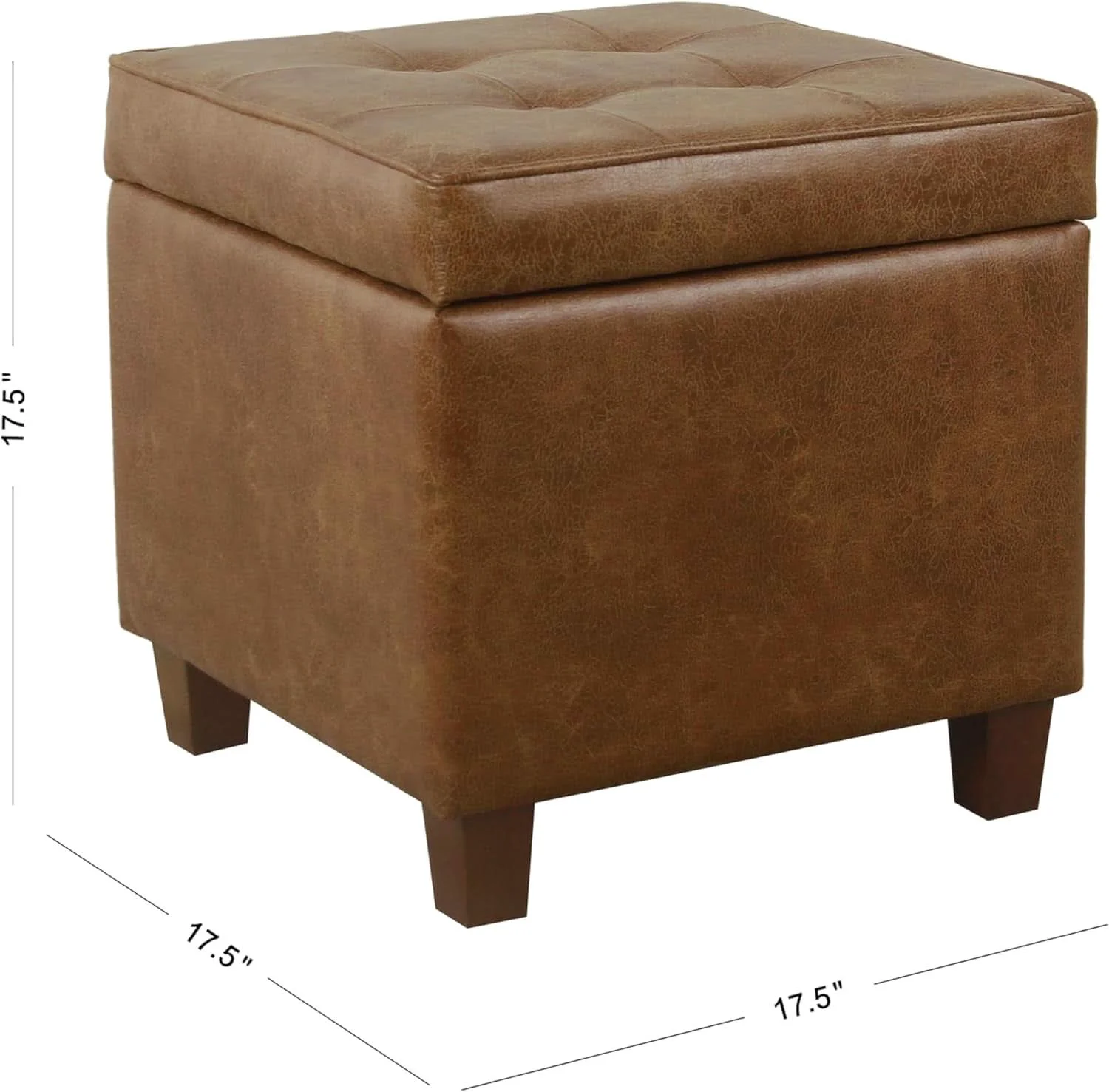 Breathable Small Distressed Brown Faux Leather Storage Ottoman Specialty