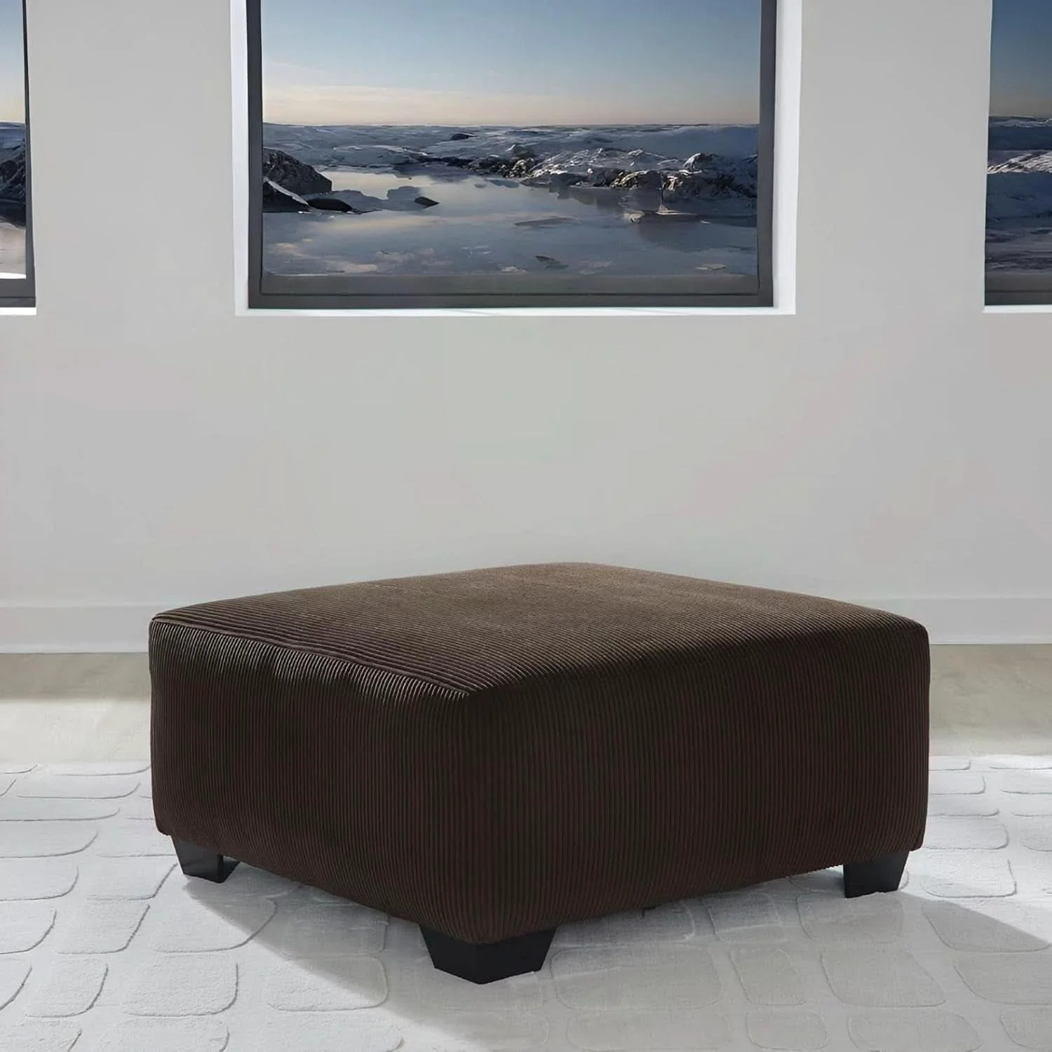 Refined Ottoman Dark Brown Textured Stripe Statement Piece Elegant