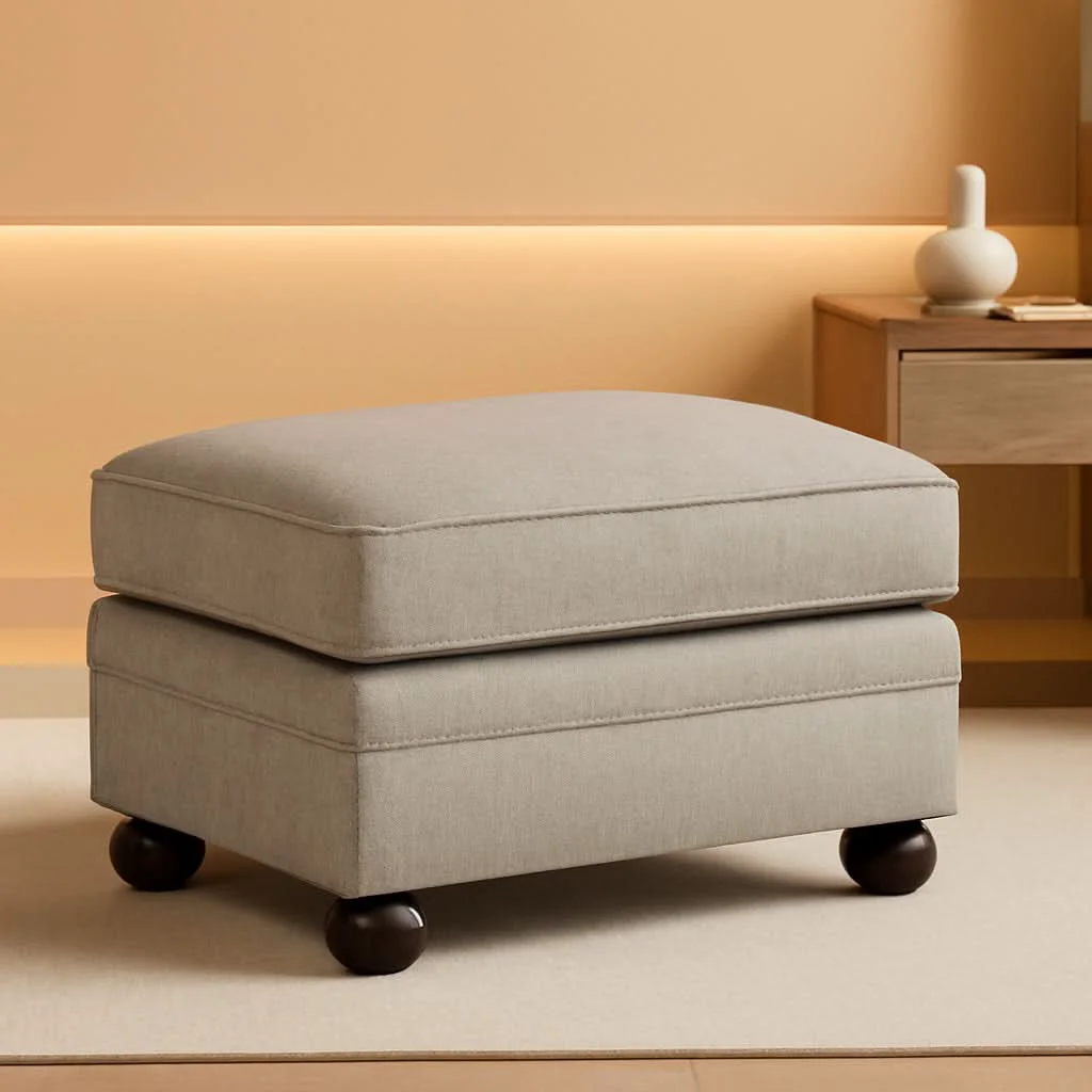 Excellent Rectangular Upholstered Ottoman Light Brown Bun Legs Fine
