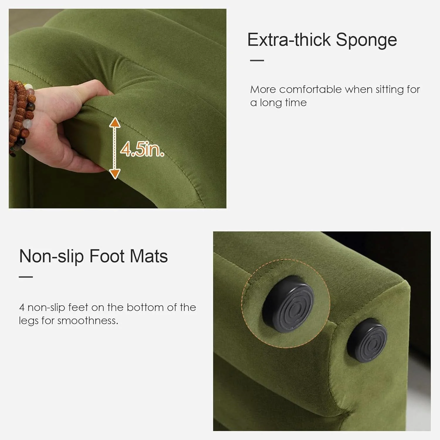 Relaxed Luxurious Olive Green Velvet Small Ottoman Footstool Durable