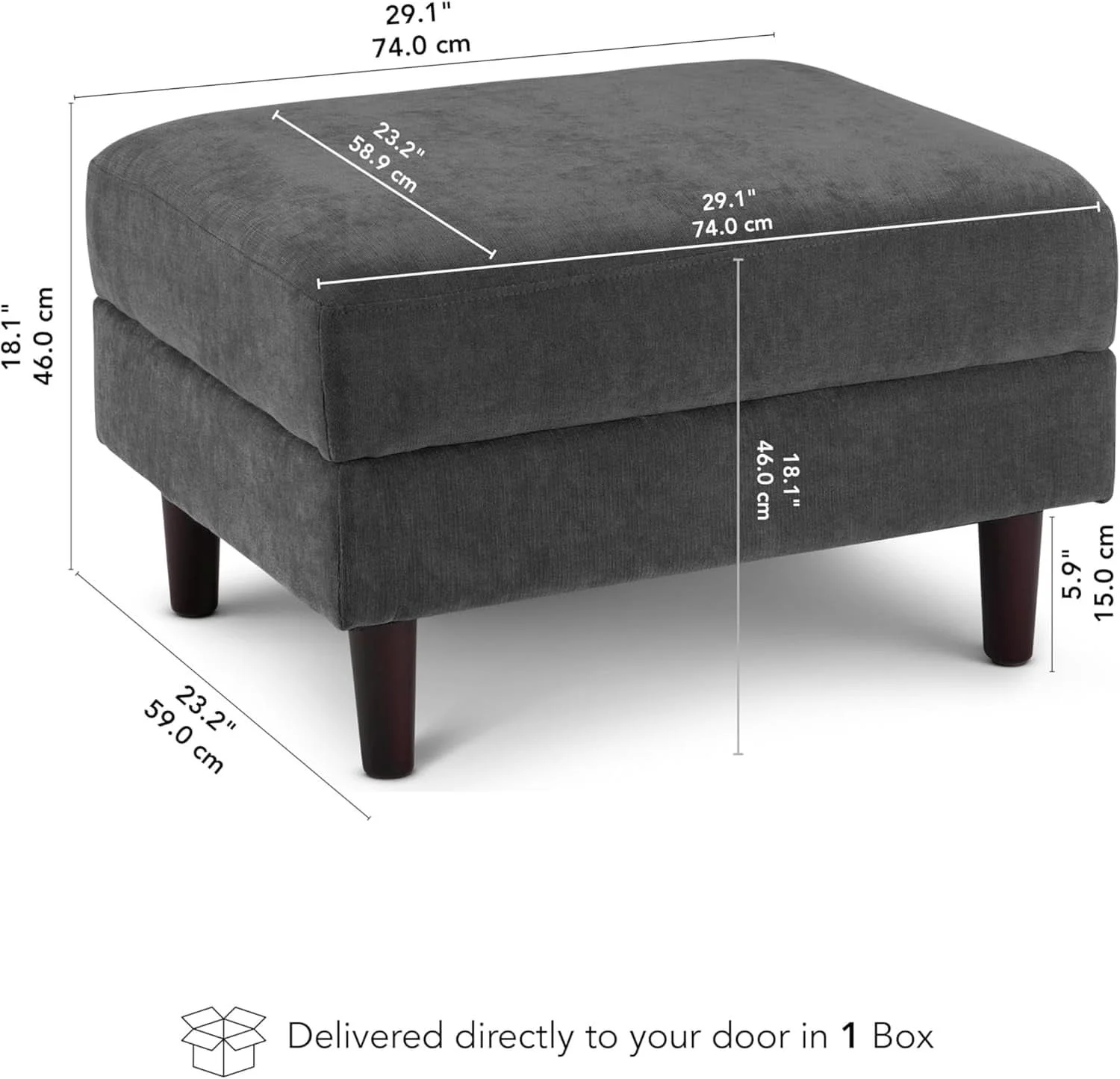 Original Iron Gray Chenille Reinforced Storage Ottoman Tray Quality