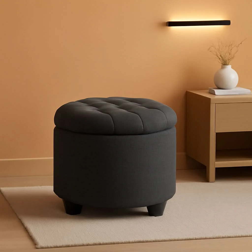 Fast Dark Gray Round Ottoman 17InchesDiameter With Storage Recyclable
