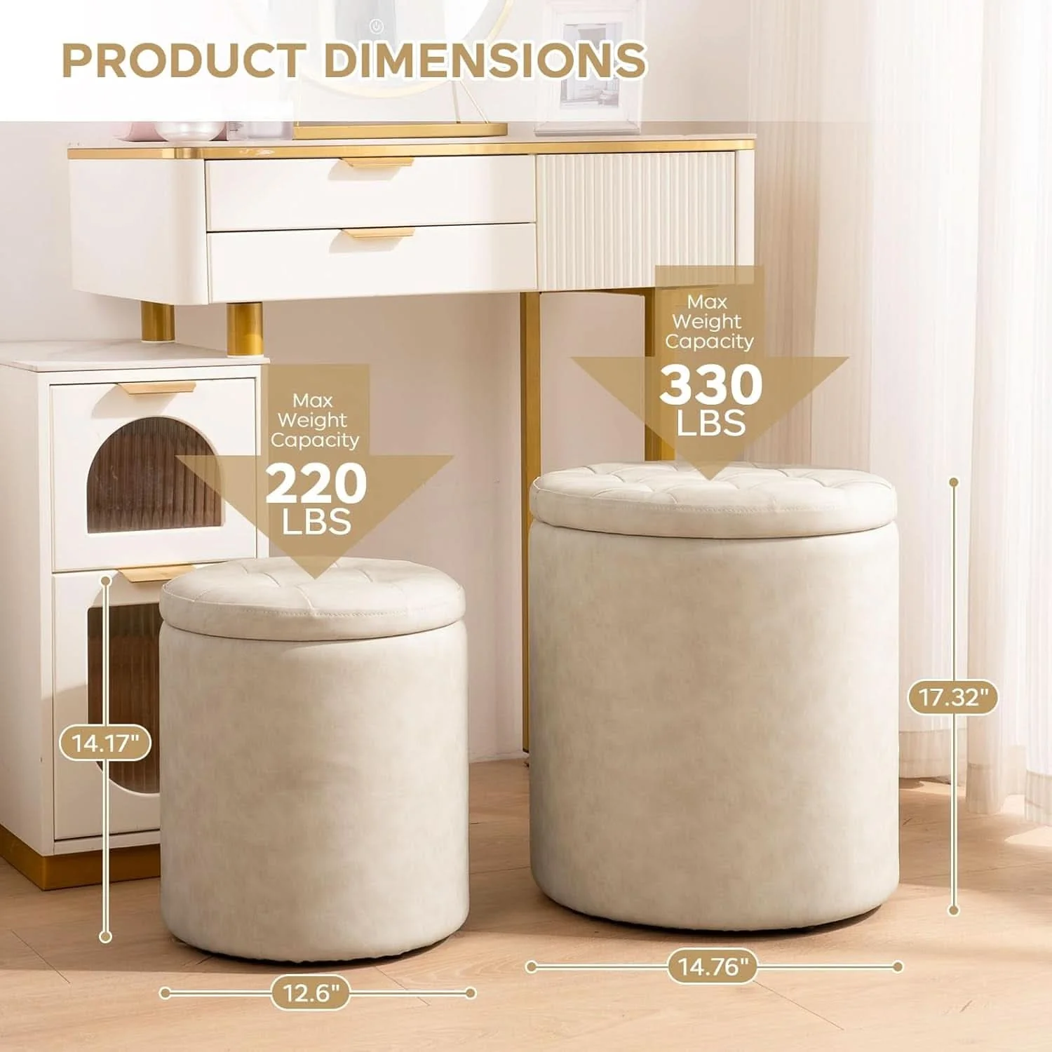 Premium Material Premium Faux Leather Circular Ottoman With Storage Flexible