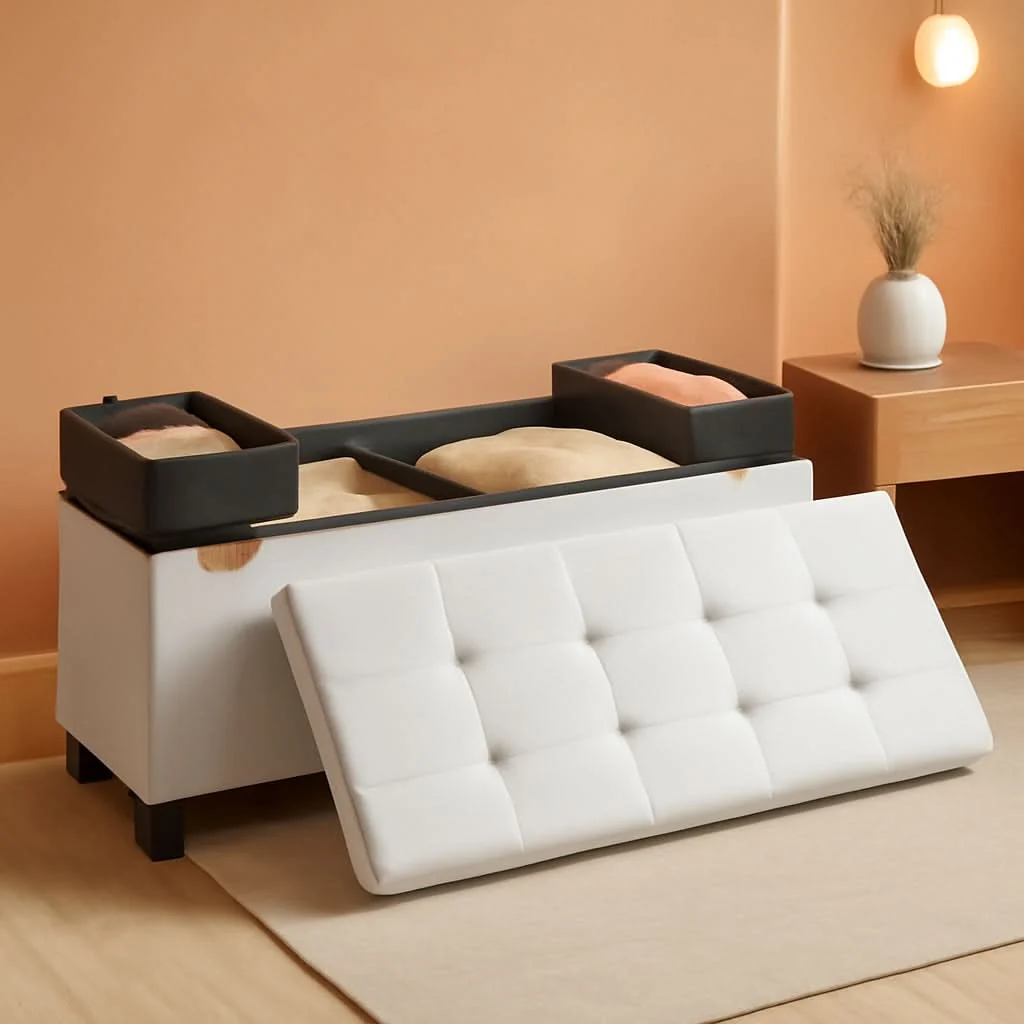 Trusted Cloud White Leatherette Storage Ottoman Bench 15×43 Stylish