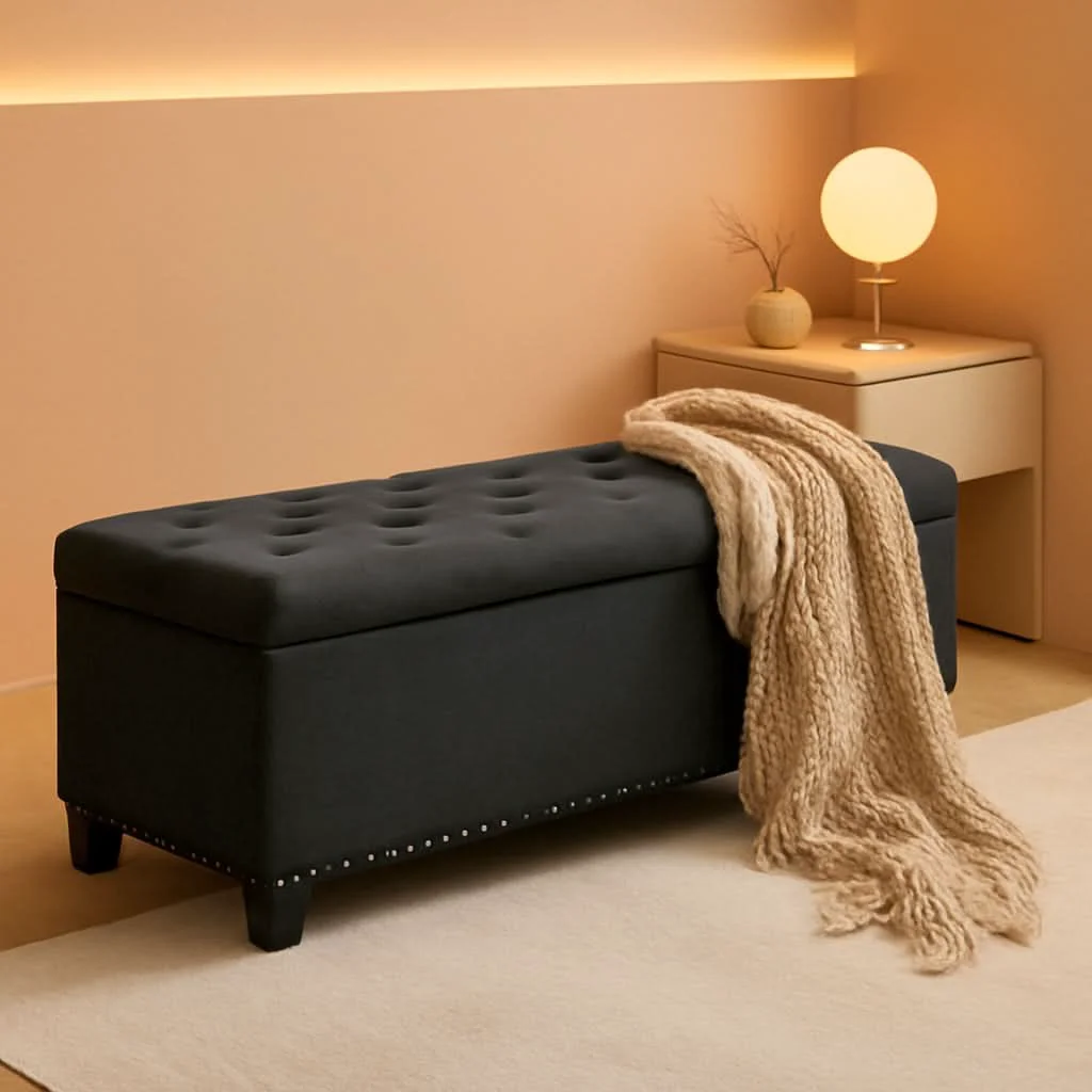 Long-Lasting 50.8 Inches Gray Upholstered Storage Ottoman Bench Smart