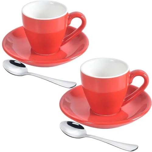 Casual Porcelain Espresso Cup with Saucer And Stainless Steel mini Spoons 7 Count Smooth