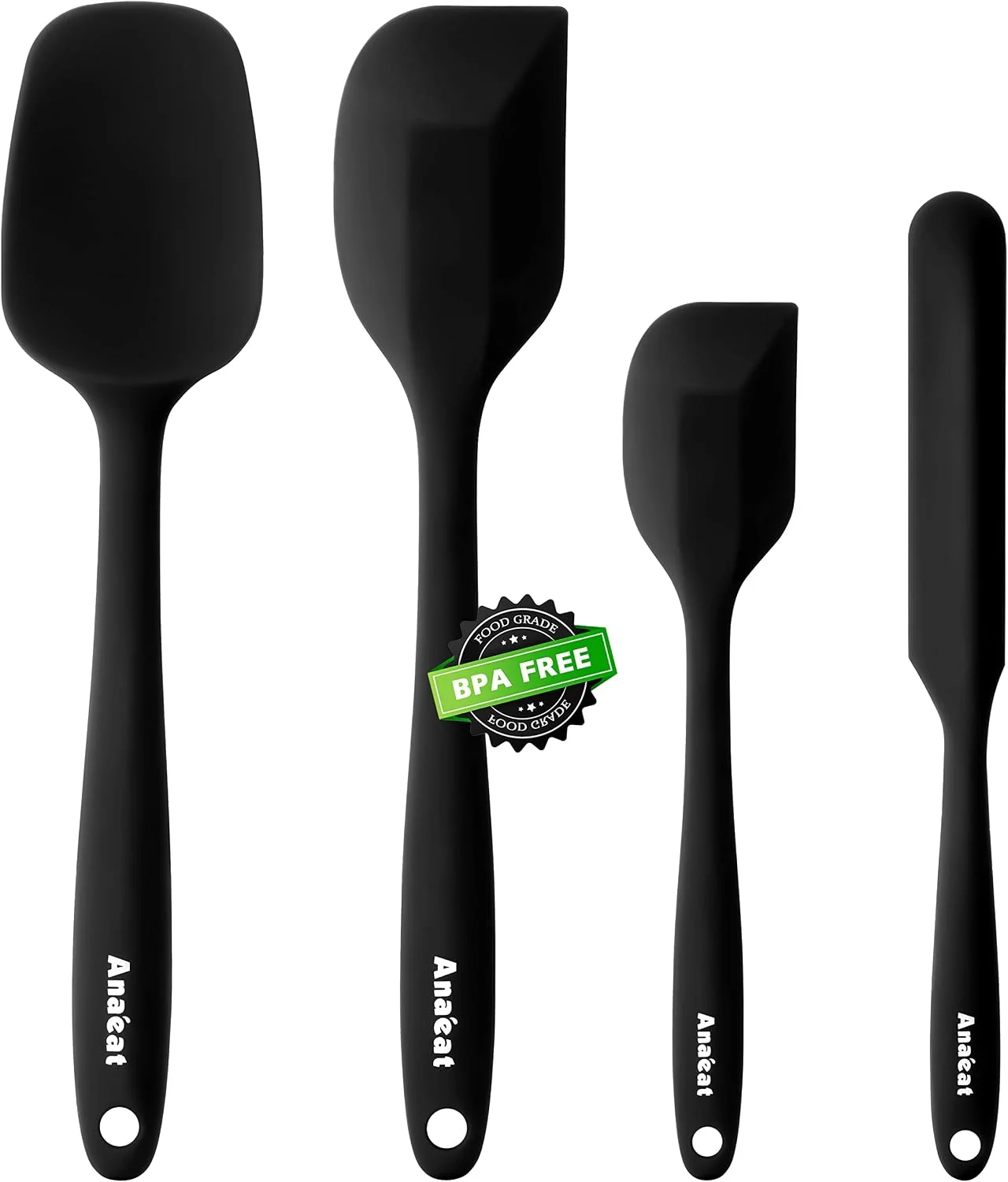 Effective Anaeat 4 Piece Silicone Spatula Set – Seamless One-Pieces Design – Non Stick Rubber Spatulas Kitchen Scraper for Baking Cooking Scraping amp Mixing Heat Resistant amp BPA amp Dishwasher Safe Black High-End