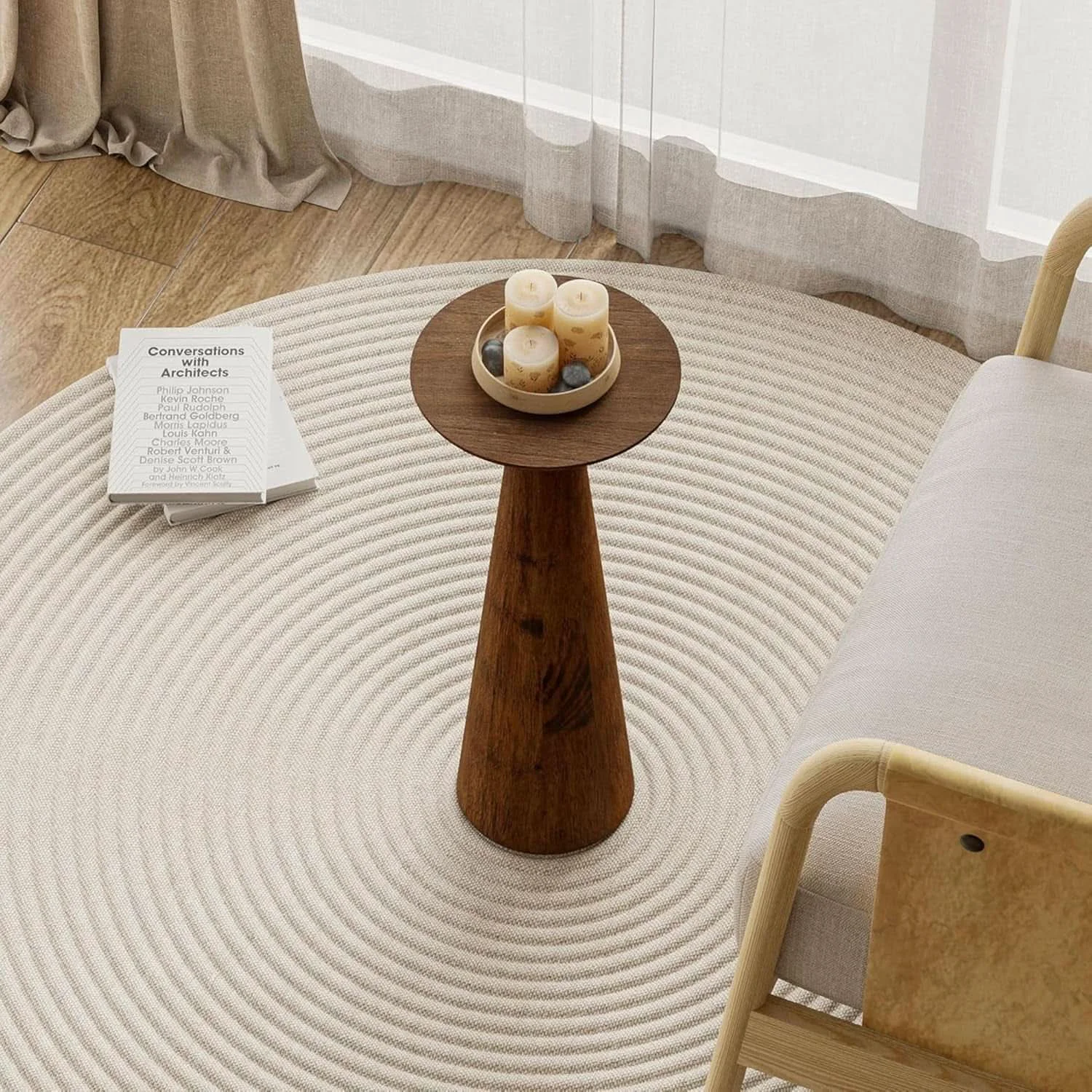High-Grade Pair Round Walnut End Tables Commercial Grade Solid Pine Excellent