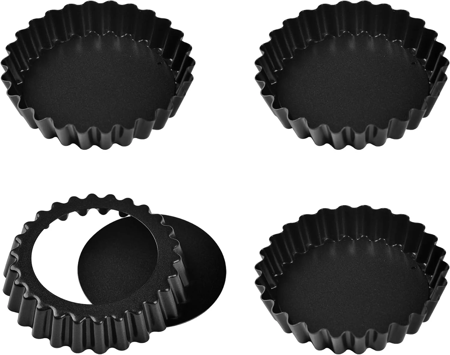 Crafted Mini Tart Pan Set 4-Inch 4pcs with Removable Loose Bottom Non-Stick Round Quiche Bakeware for Oven and Instant Pot Baking Black World-Class
