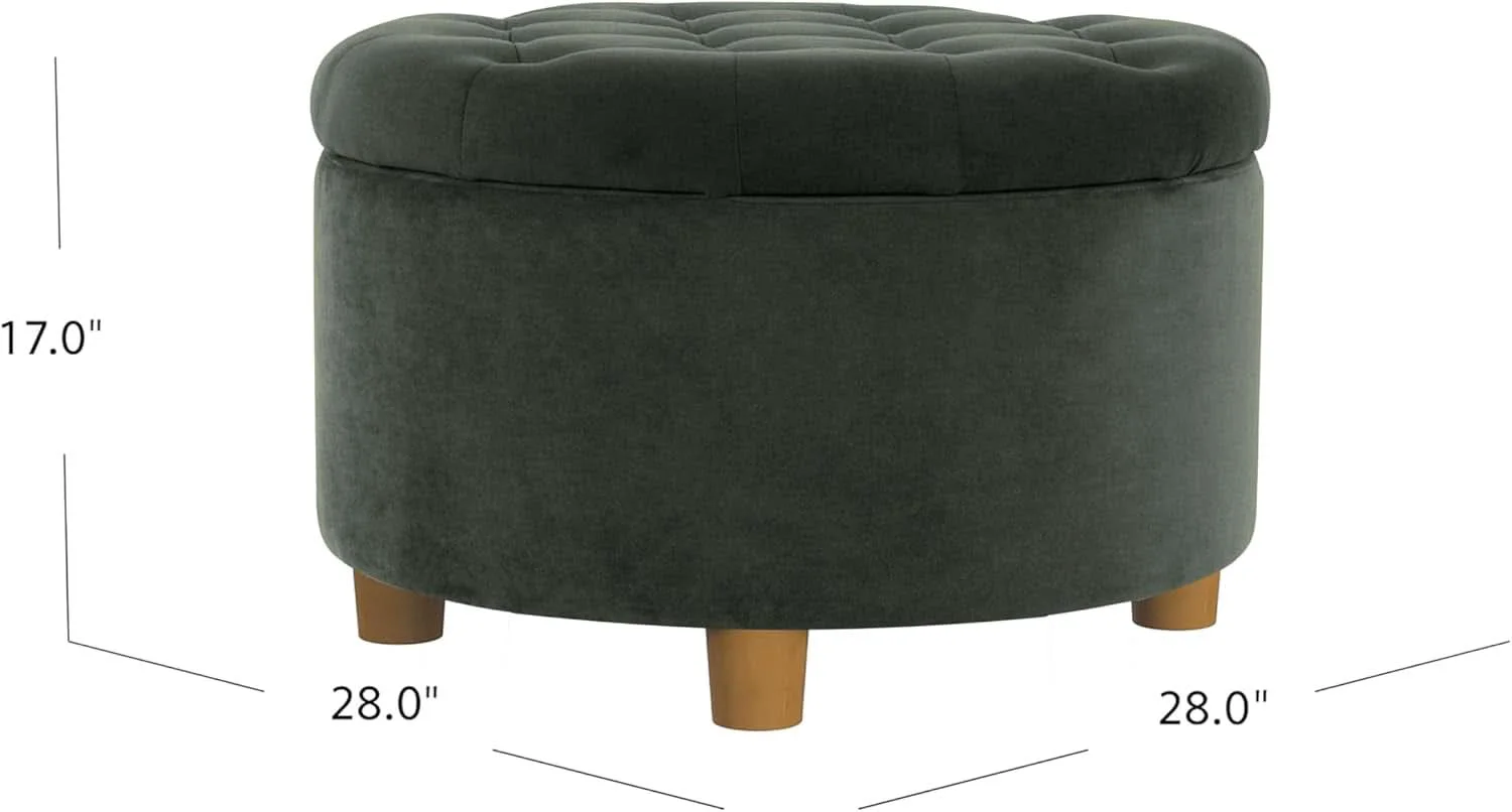 Safe Handcrafted Loden Green Velvet Storage Ottoman 28In Traditional