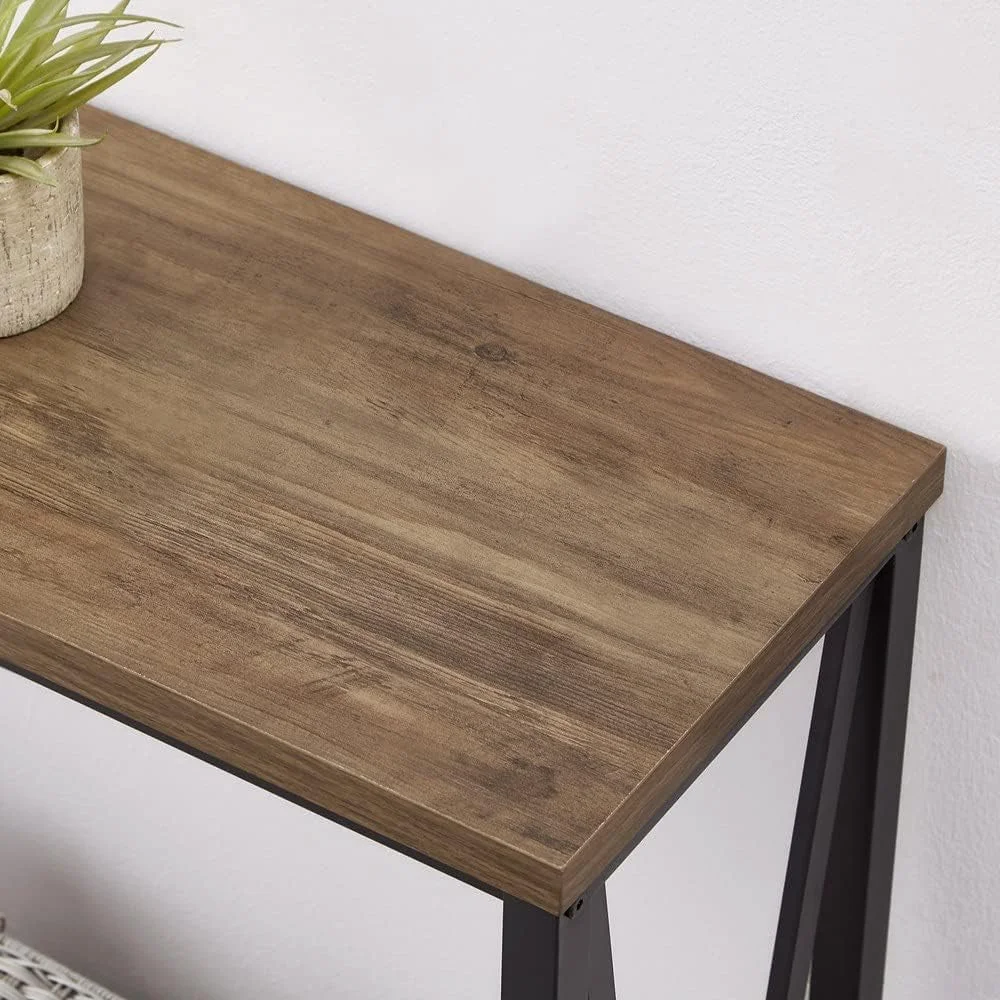 Convenient Industrial Oak Rustic Sofa Console Table Two Tiered Specialty