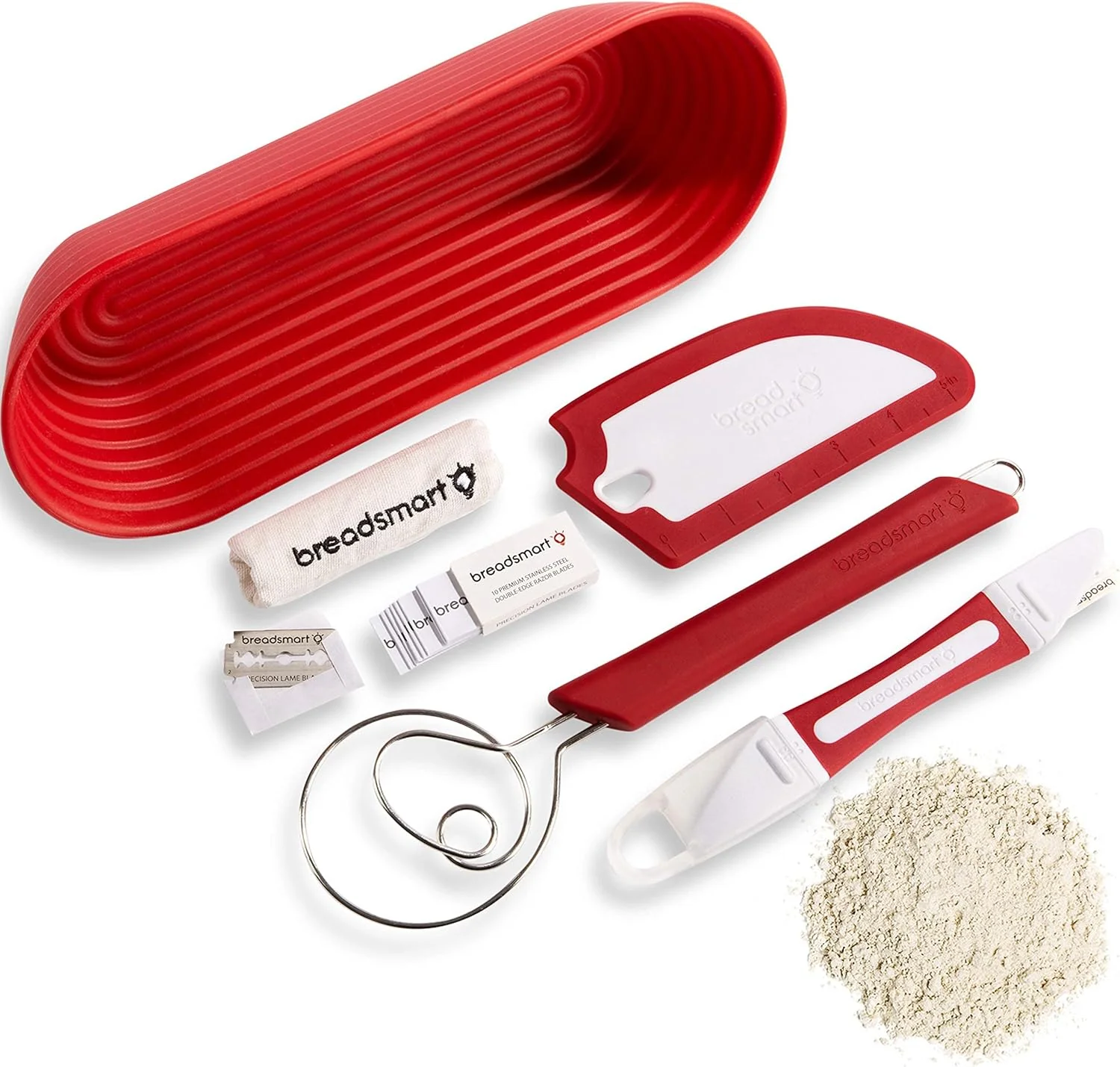 Detailed Artisan Bread Making Kit – 5 PC Baking Supplies Set – Lame Scraper Whisk Proofing Basket Cotton Liner – Red Dependable