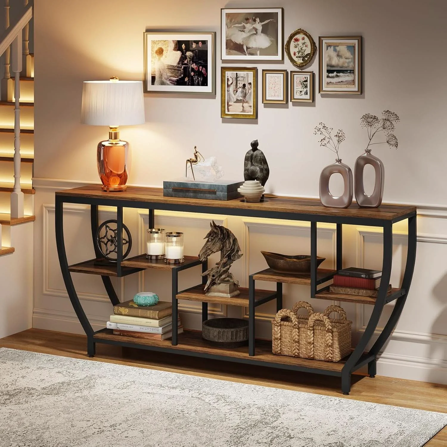 Innovative 70.9 Inch Rustic Industrial Sofa Table Storage Shelves Exceptional