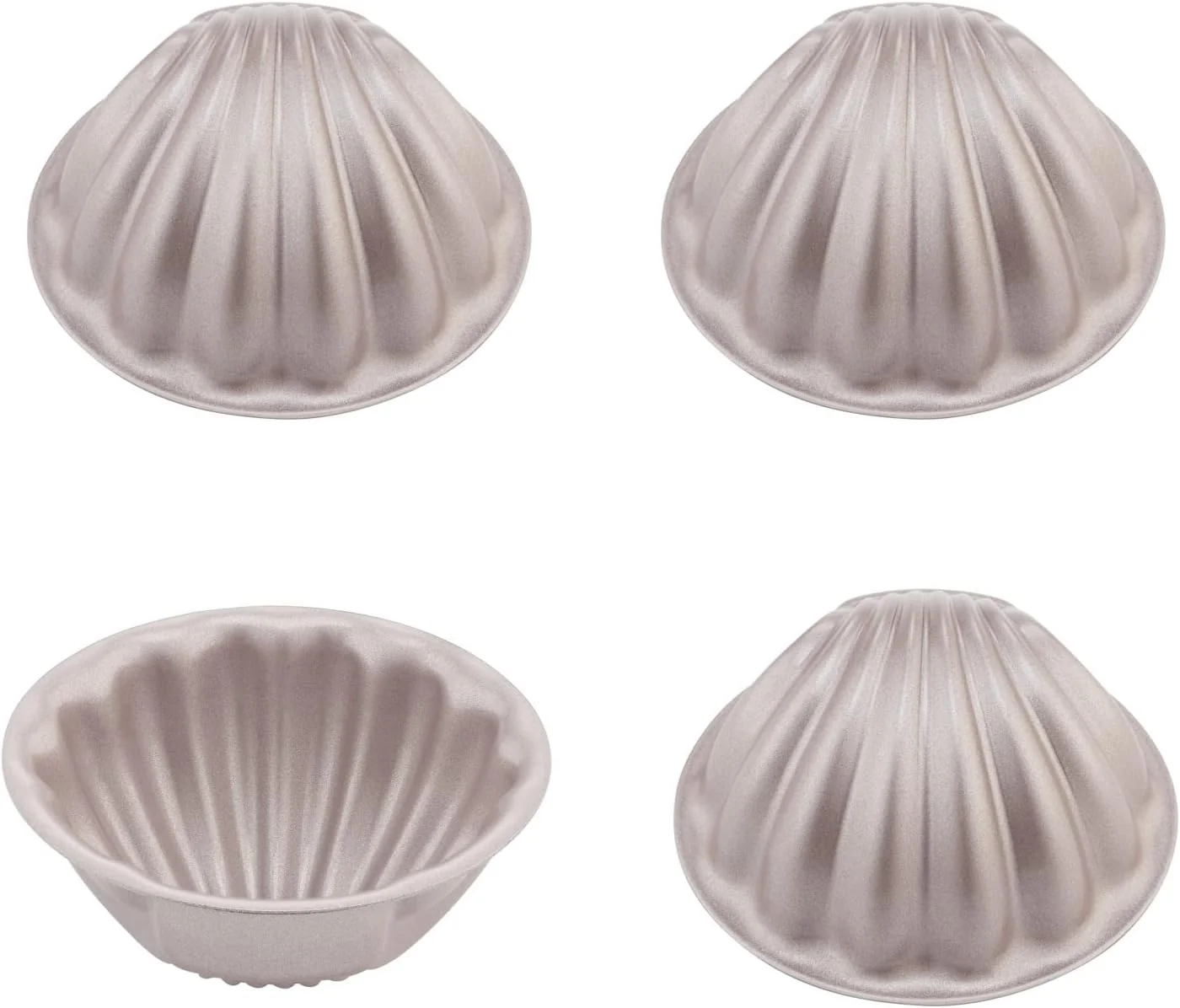 Authentic CHEFMADE Mini Madeleine Cake Pan Set 3-Inch 4Pcs Non-Stick Spherical Shell Madeline Bakeware for Oven and Instant Pot Baking Champagne Gold Responsible