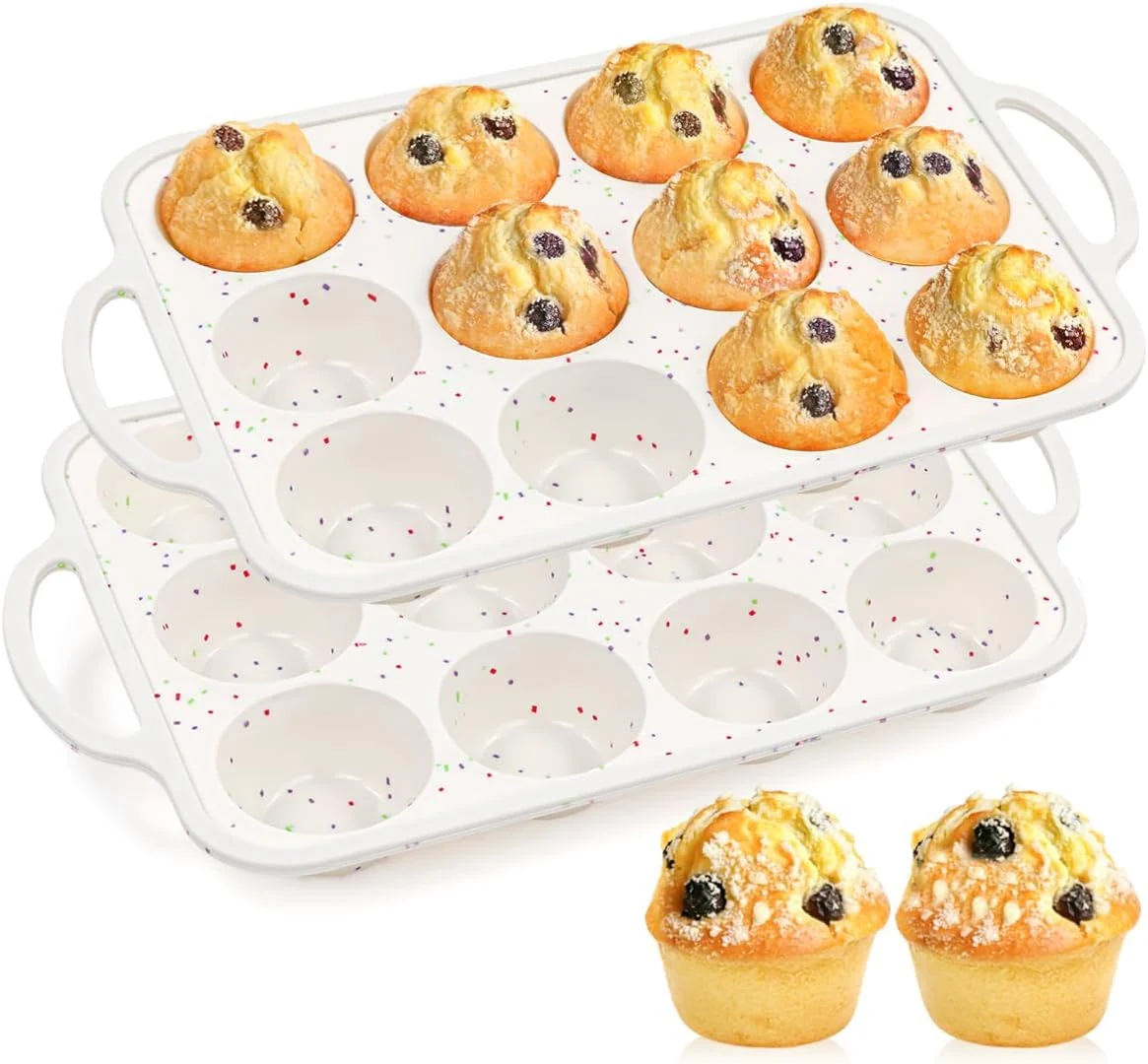 Recyclable Funbaky Silicone Muffin Pans for Baking Metal Reinforced Frame 12 Cups Regular Size Silicone Cupcake Pan Nonstick Muffin Tin for Baking Muffin Innovative