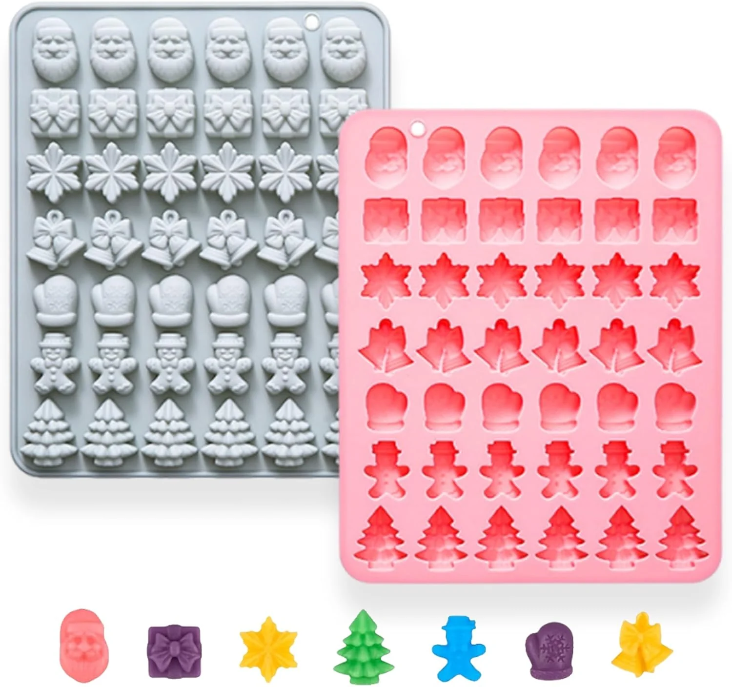 Durable 2 Pcs Christmas Chocolate Molds 42-Cavity Silicone Molds Shape Have Santa Clause Christmas Tree Snowflakes Gingerbread Man Bell Gift Box Gloves for Jellies Candies Ice Cubes Wax Melts Soaps Proven