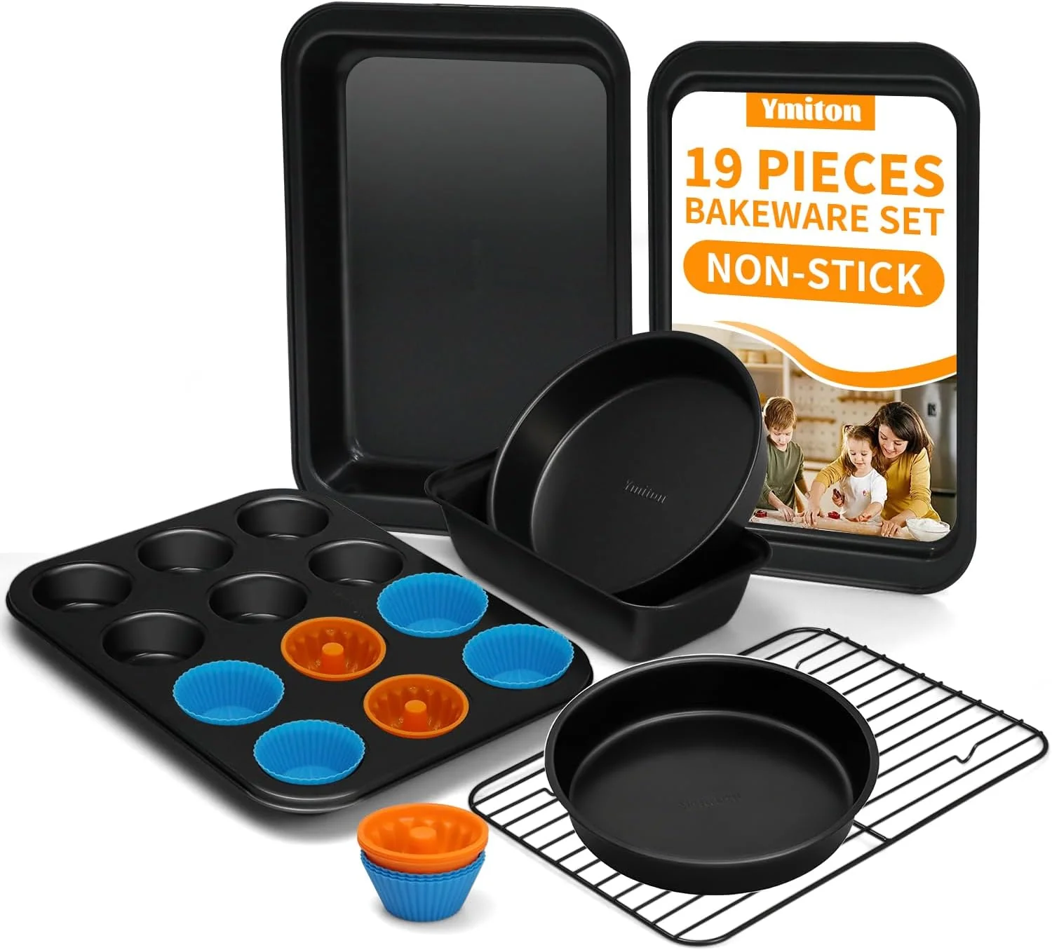 Verified Nonstick Baking Pans Set 19 PCS Stackable Bakeware Sets Oven Pan Set Includes Baking Tray Cookie Sheet Cake Pans Loaf Pan Muffin Pan Selected