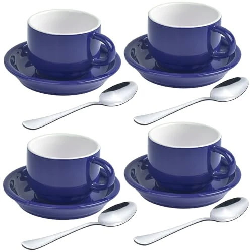 Detailed Premium Espresso Shot Cups and Saucers Set with Espresso Stainless Steel Spoons 6 Count Practical