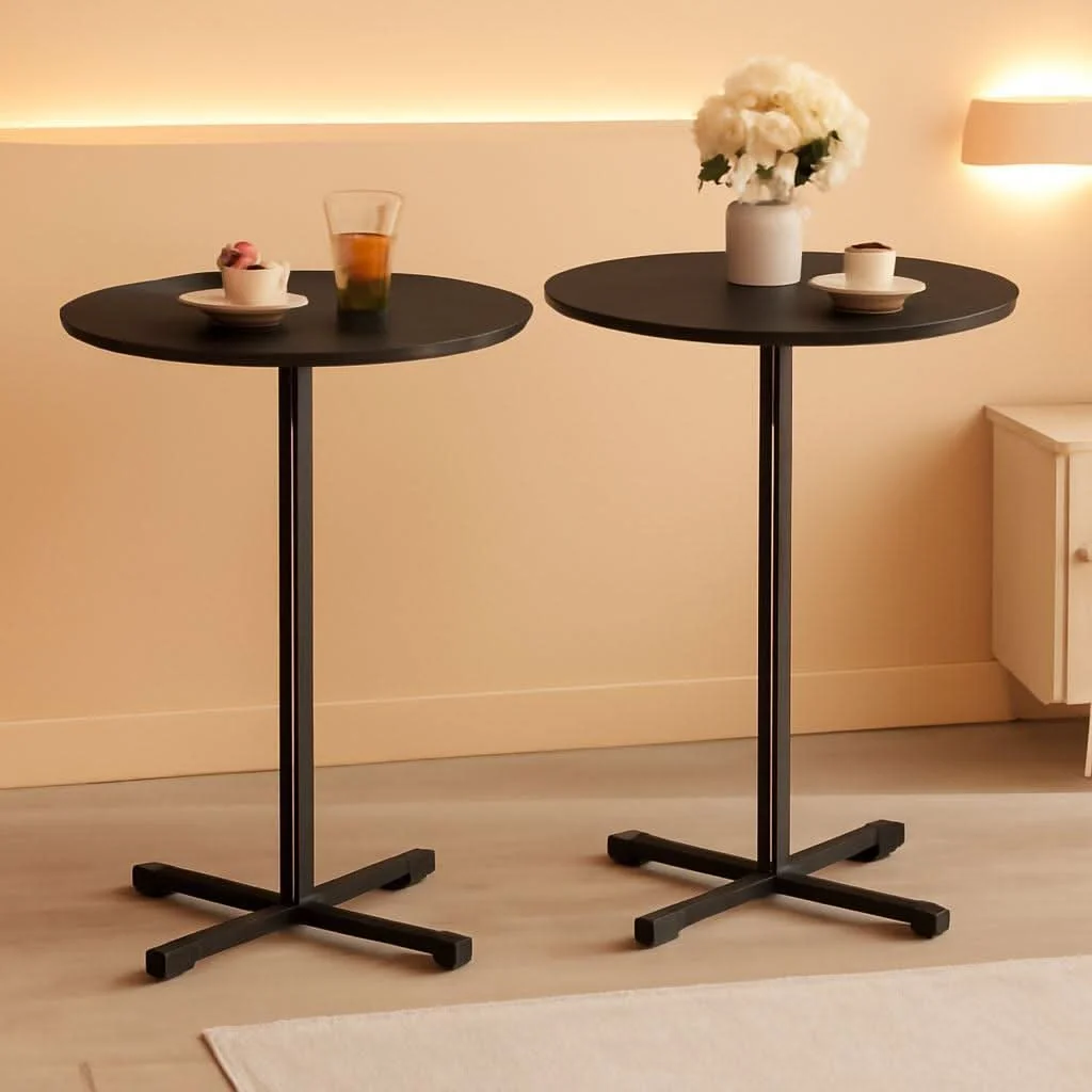 Durable Round Cocktail Table Set 23 Point 6 Inch Diameter Ebony Black Reliable